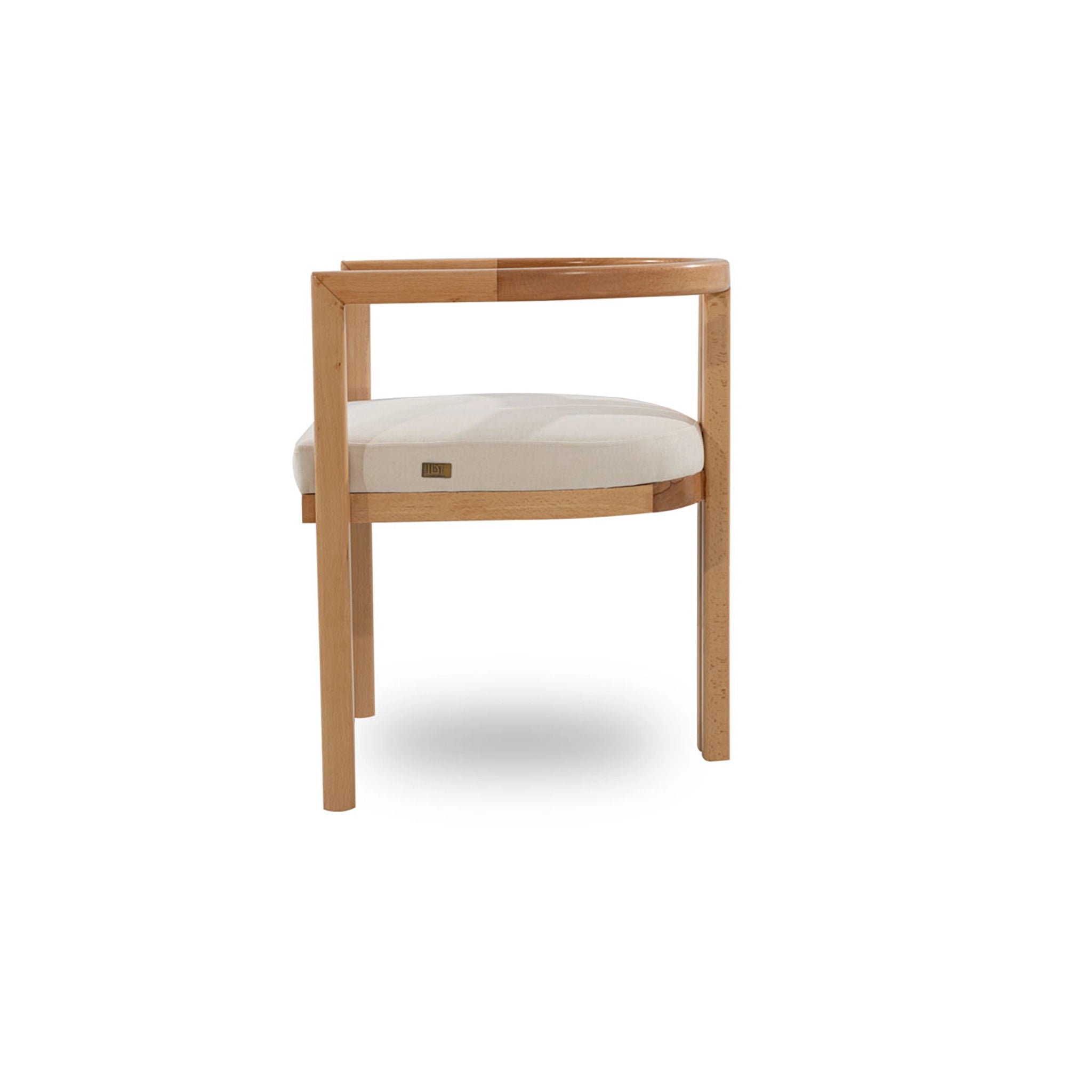 Wooden chair with a white cushion on a white background