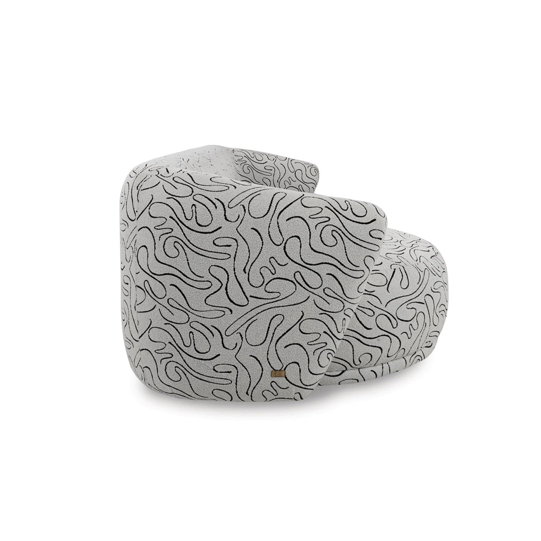 Gray bean bag chair with a pattern on a white background