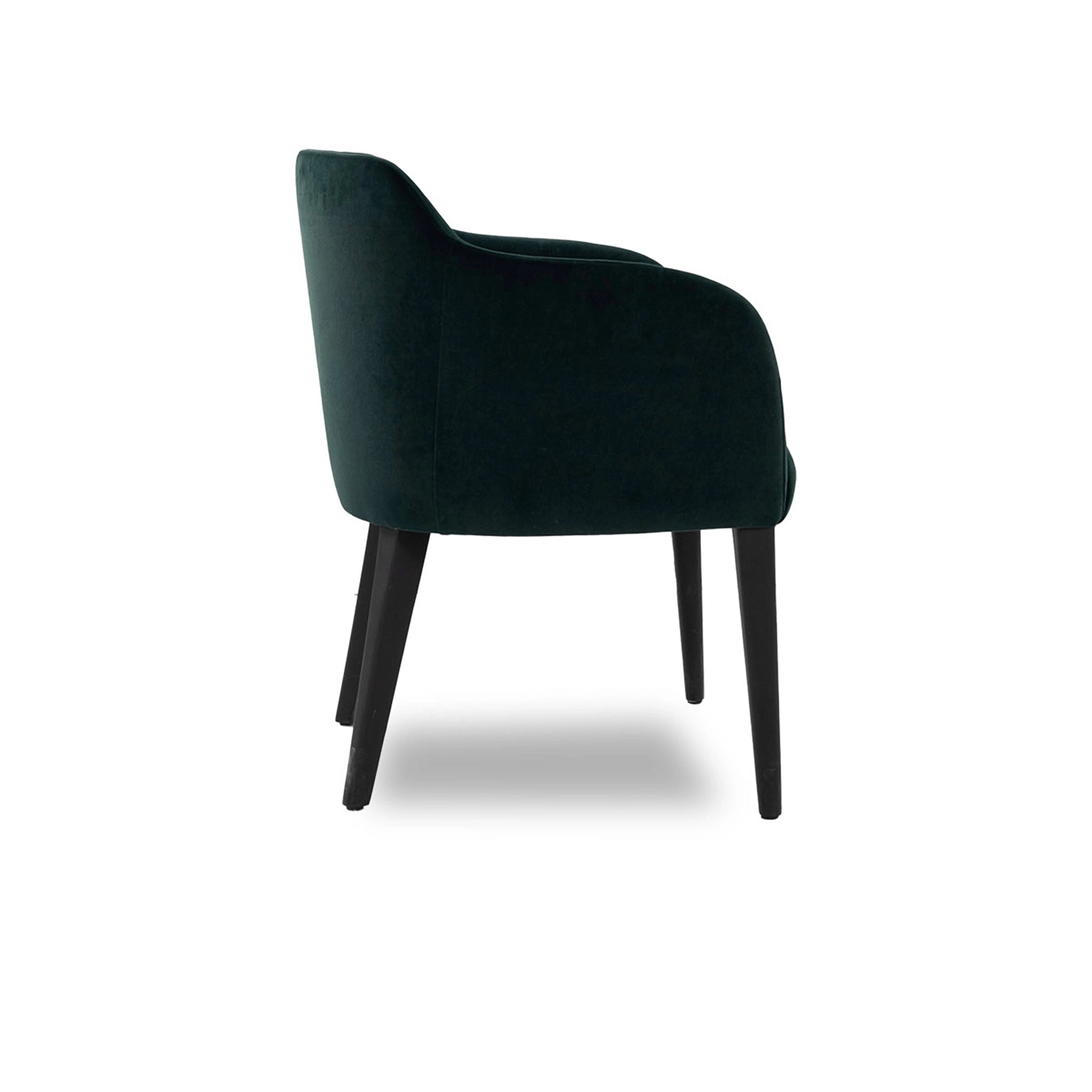 Dark green armchair with black legs on a white background