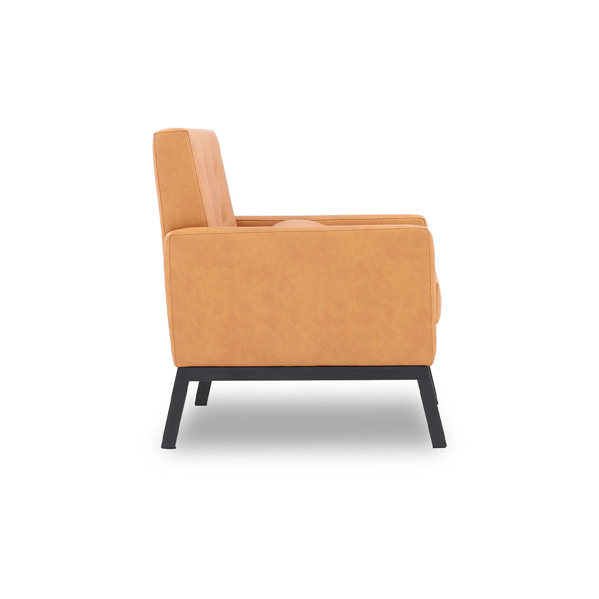 Orange armchair with black legs on a white background