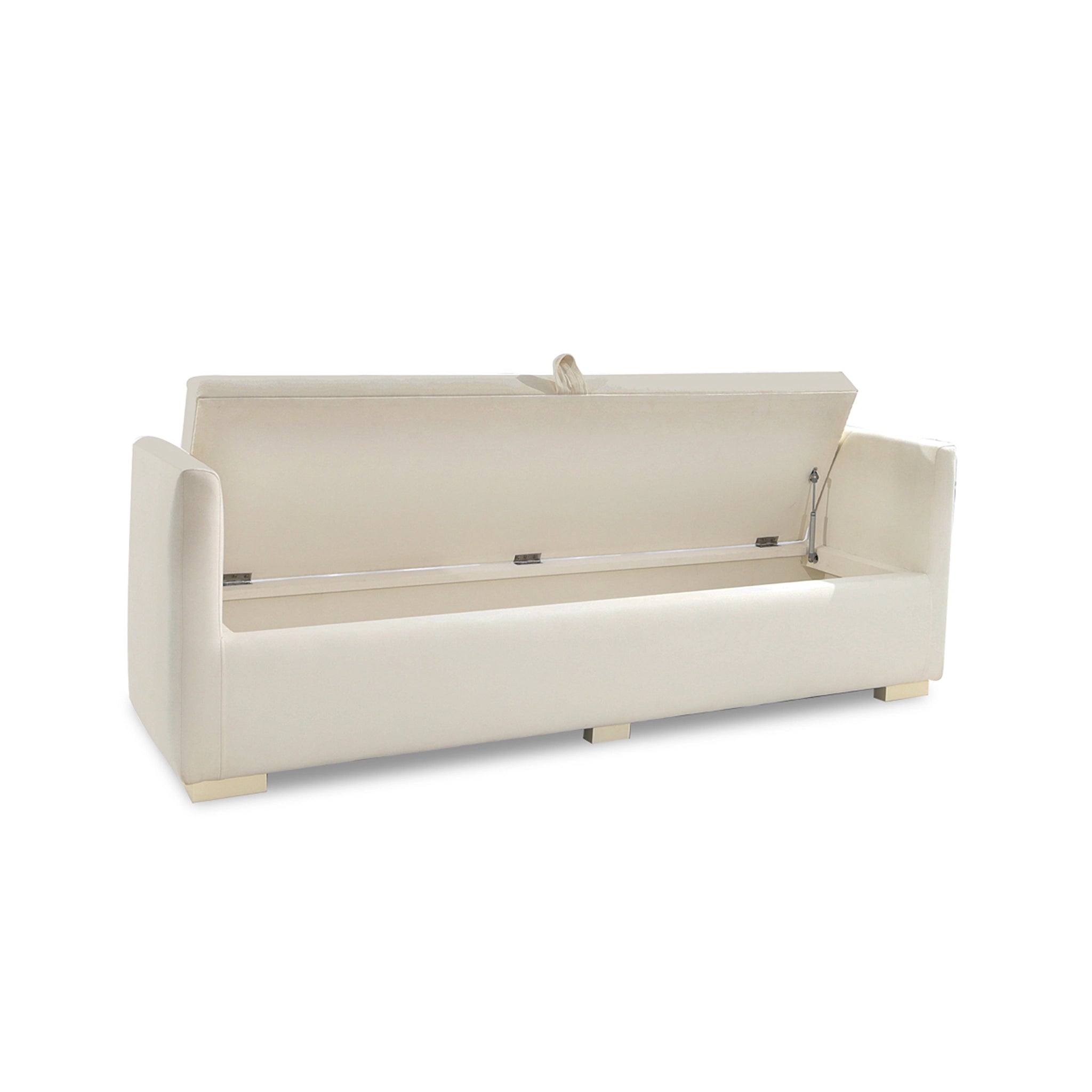 Beige sofa with a bed mechanism on a white background