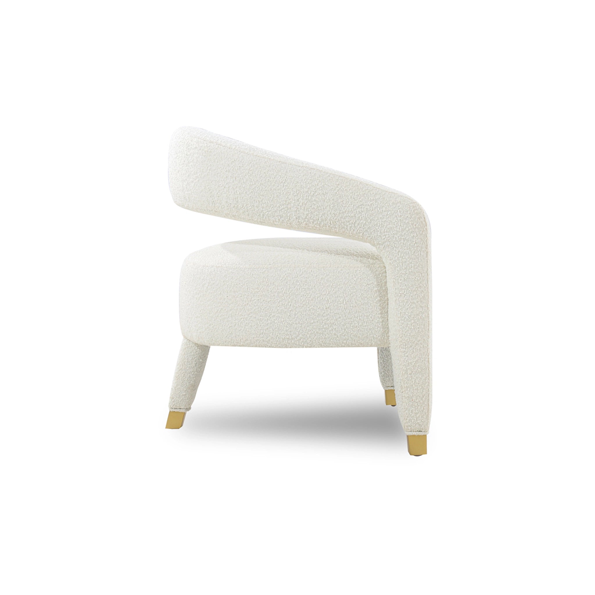 White armchair with gold legs on a white background