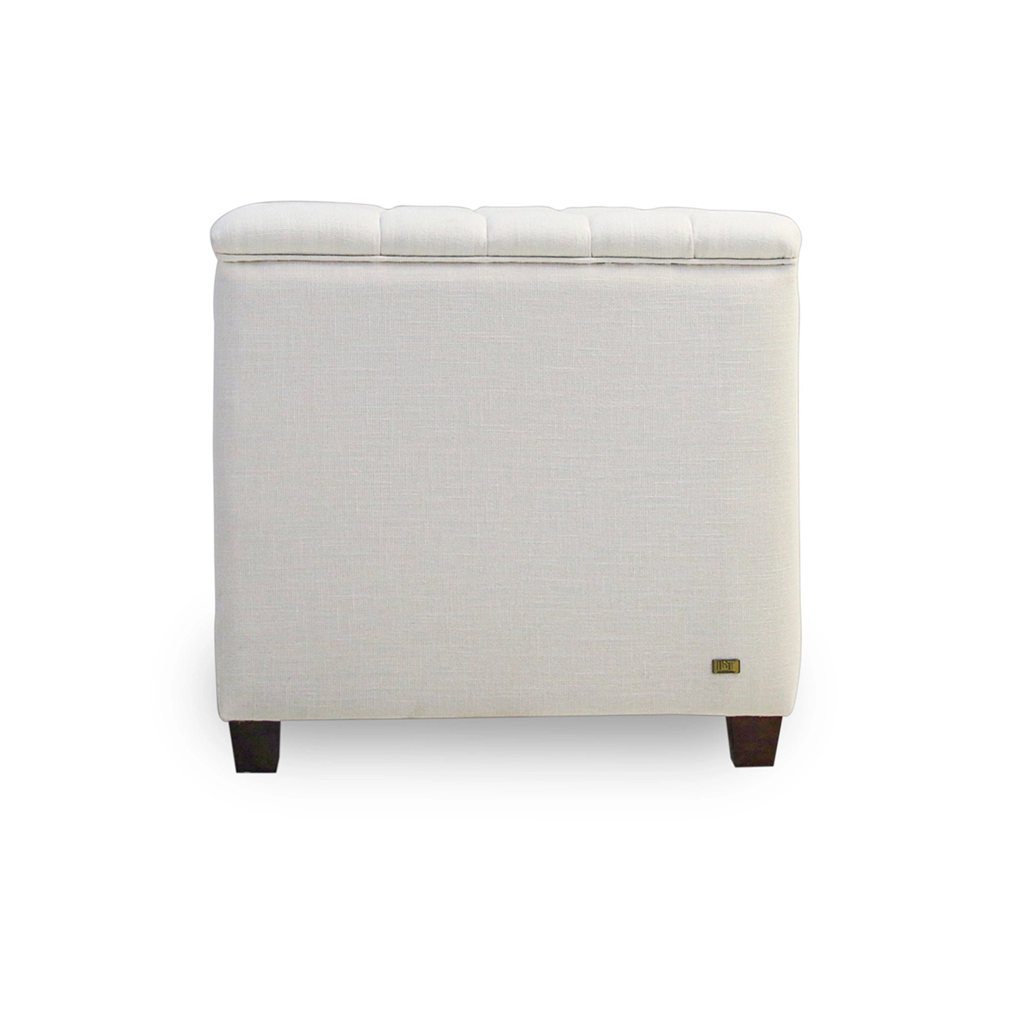 Beige storage ottoman on a white background