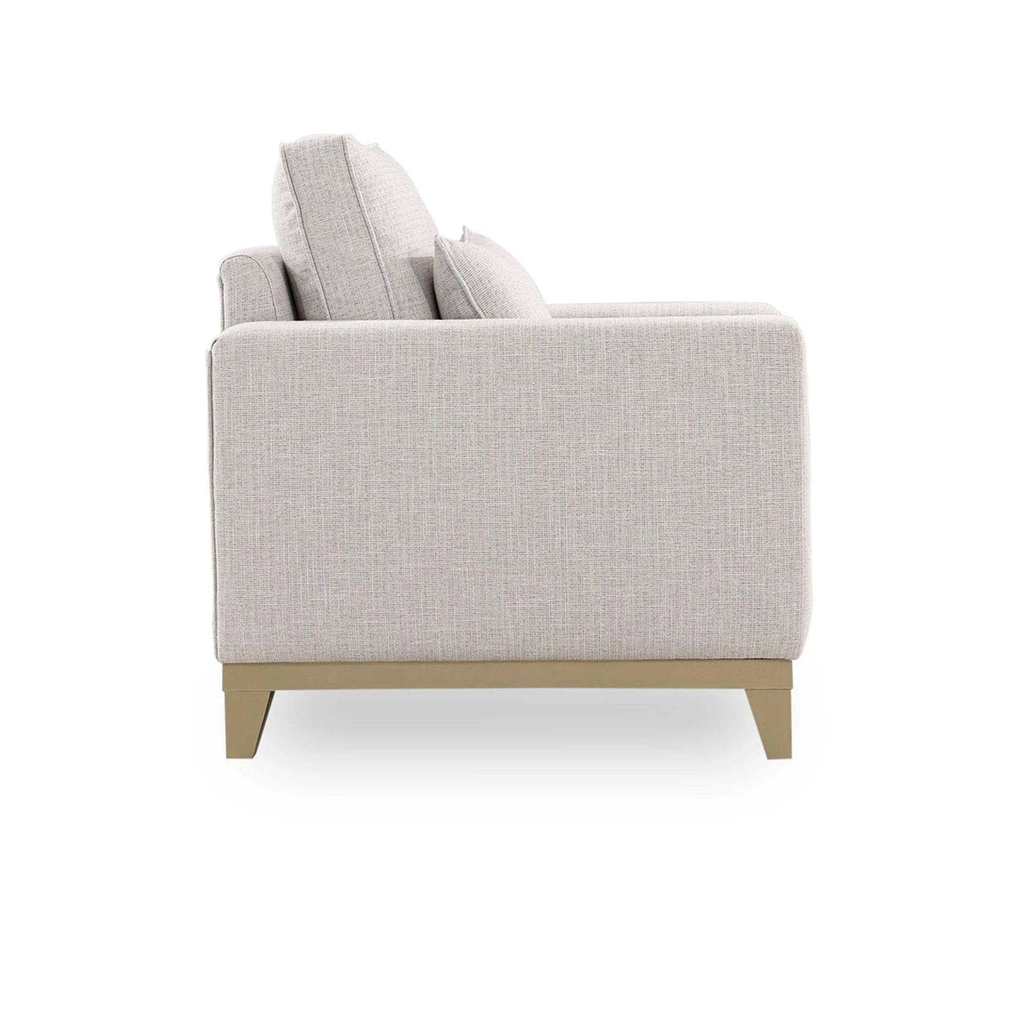 Light gray sofa with wooden legs on a white background