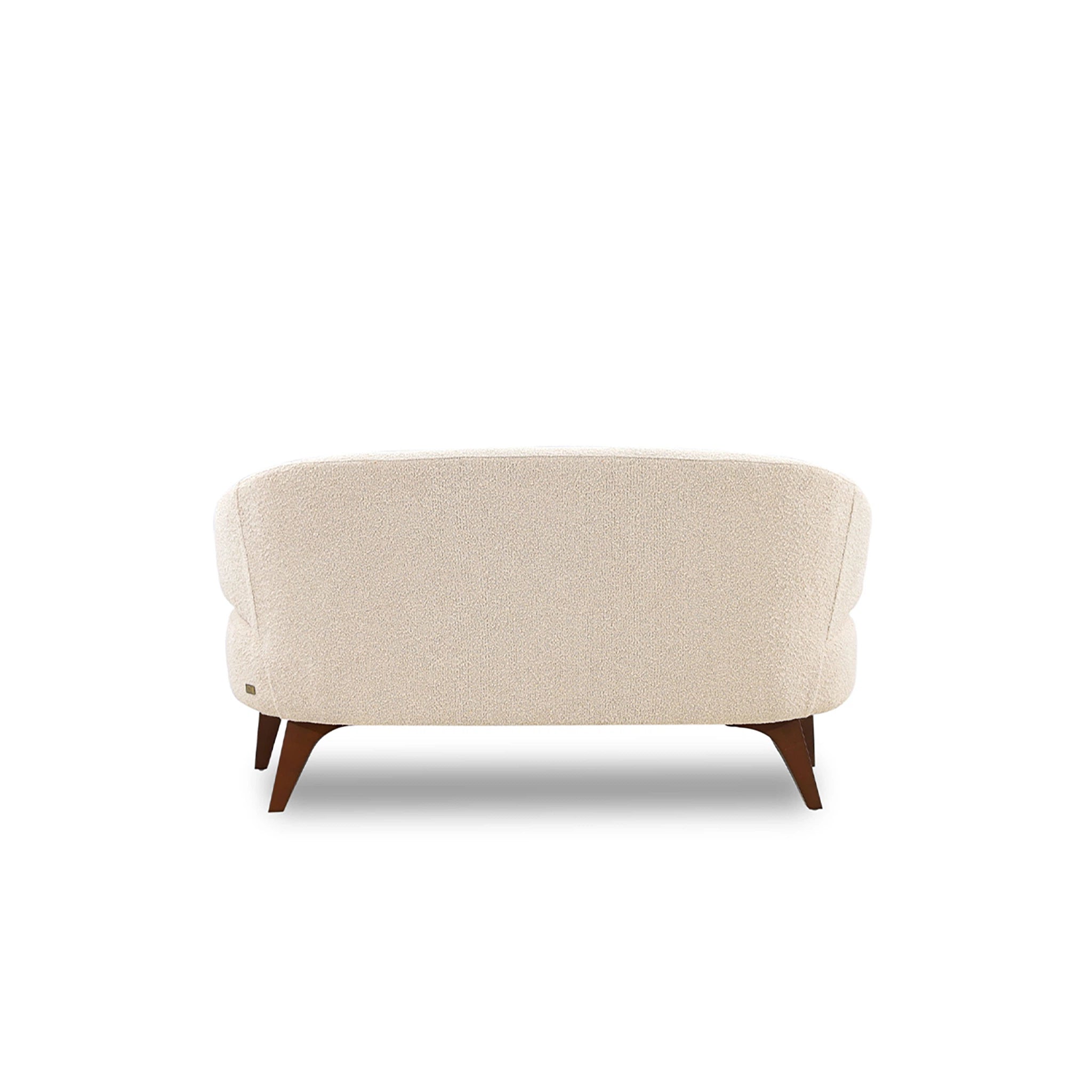 Beige armchair with wooden legs on a white background