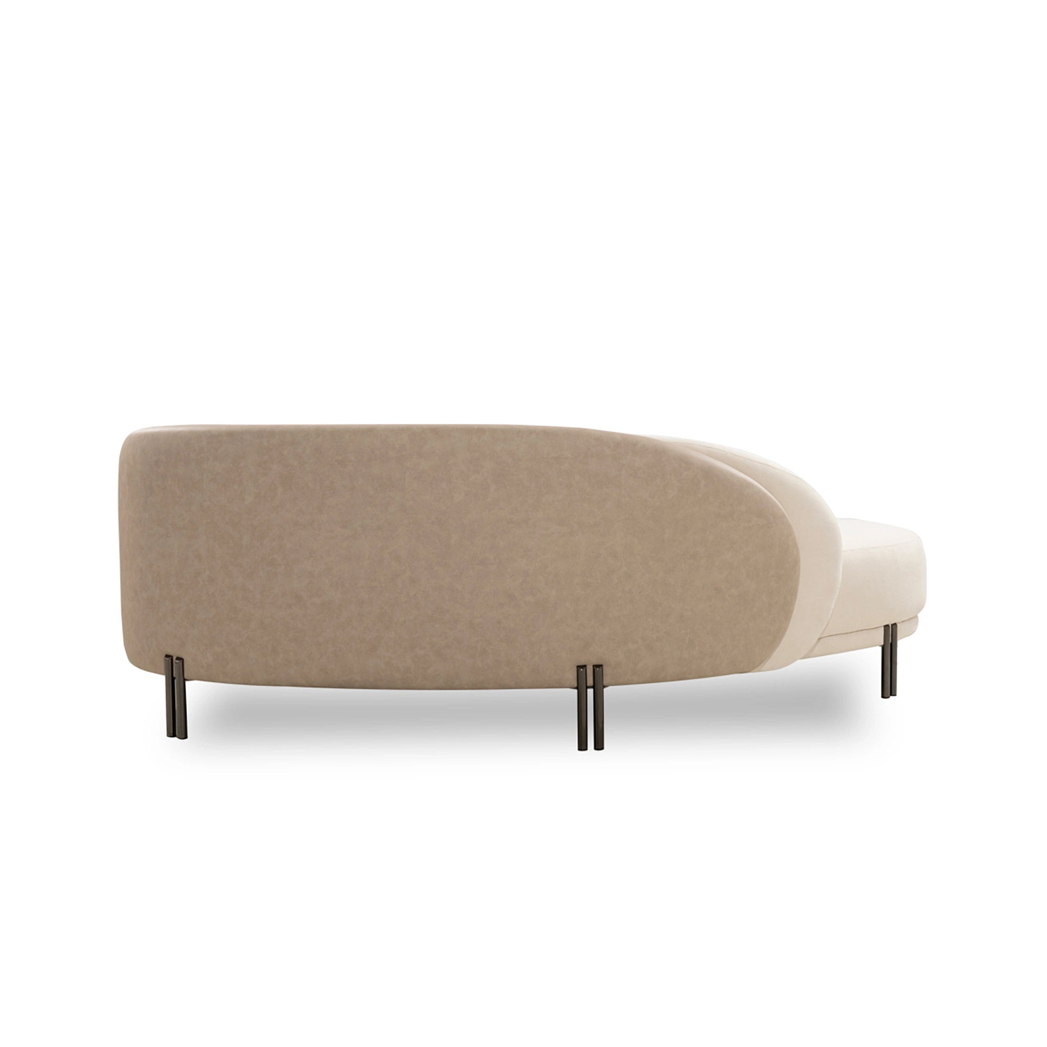 Beige sofa with a curved design on a white background