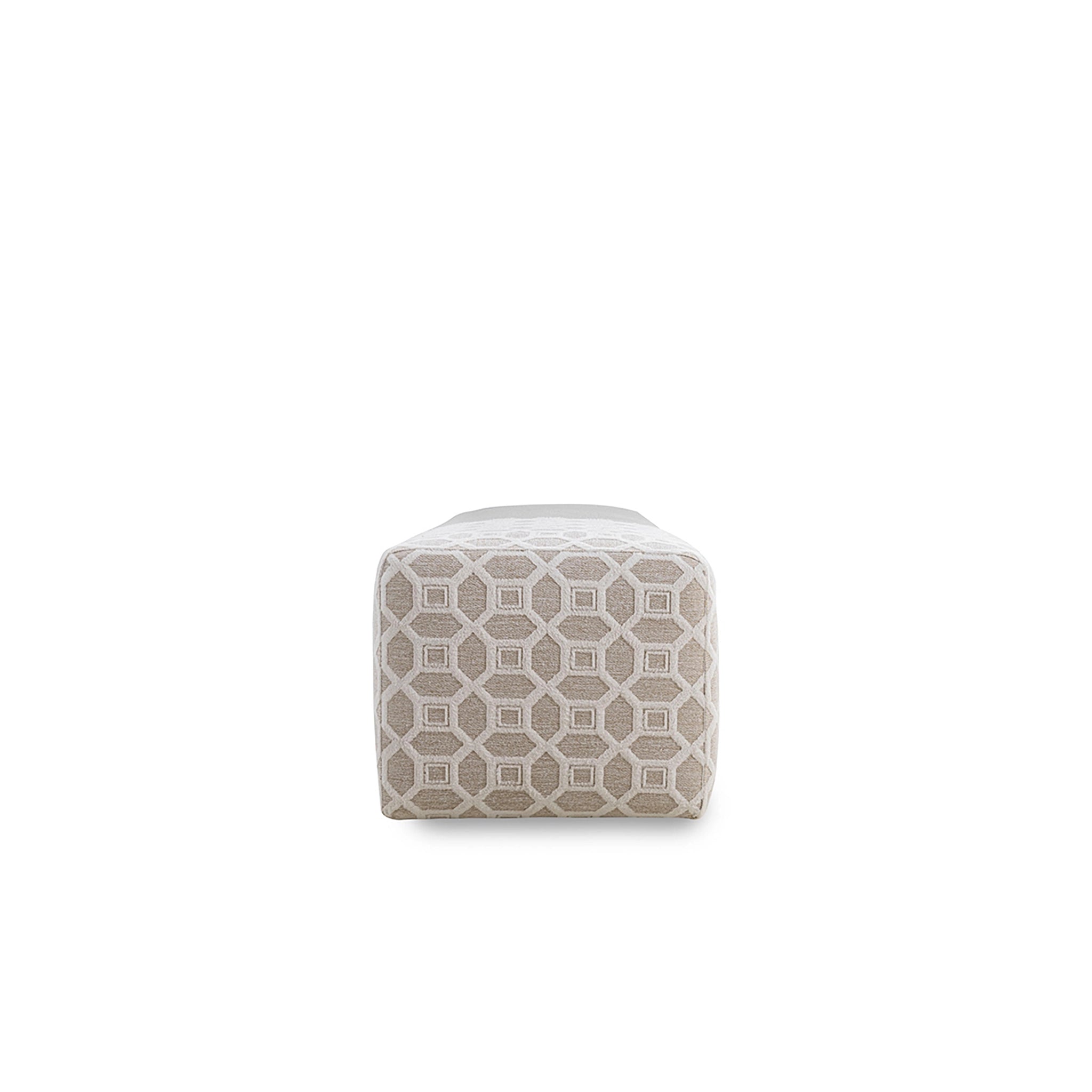 Patterned cube-shaped ottoman on a white background