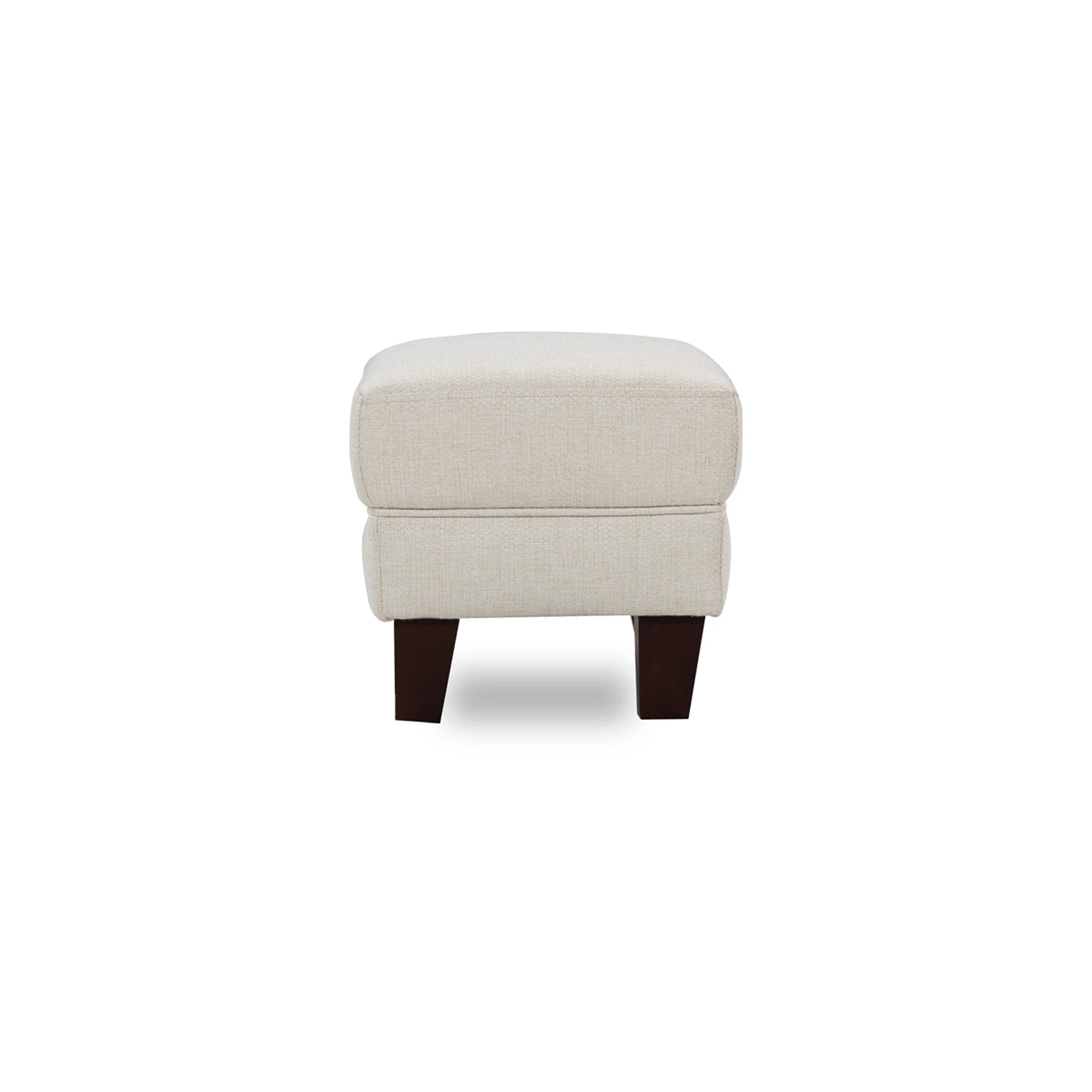 Beige ottoman with dark brown legs on a white background