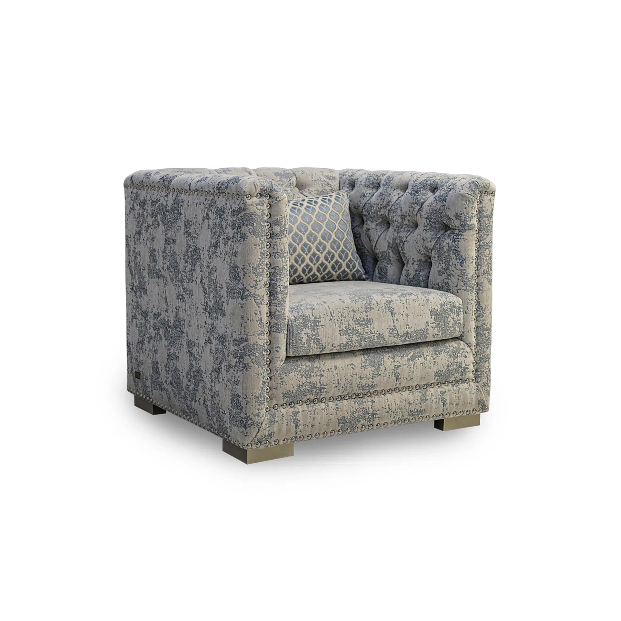 Patterned armchair with a pillow on a white background