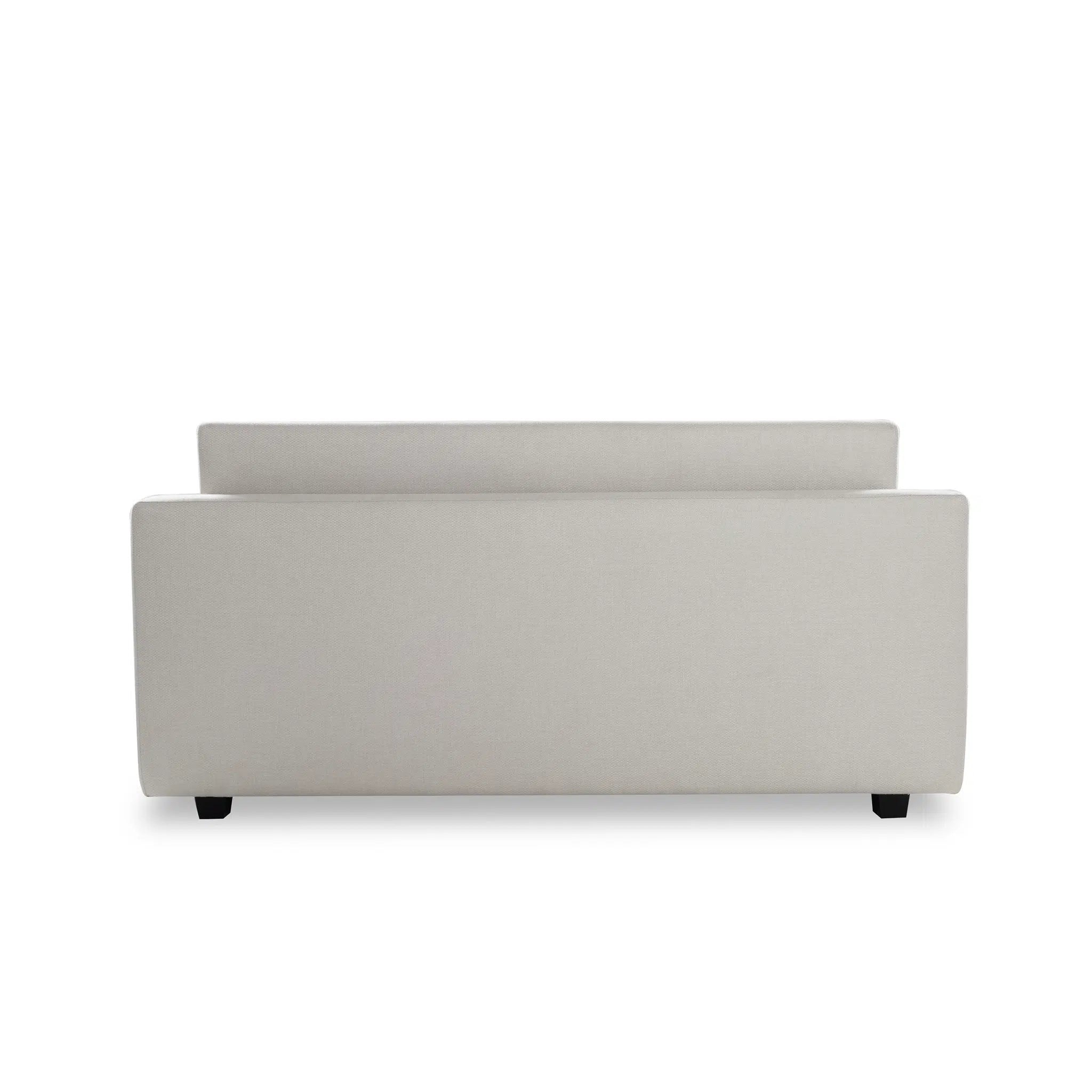 Gray upholstered bench on a white background