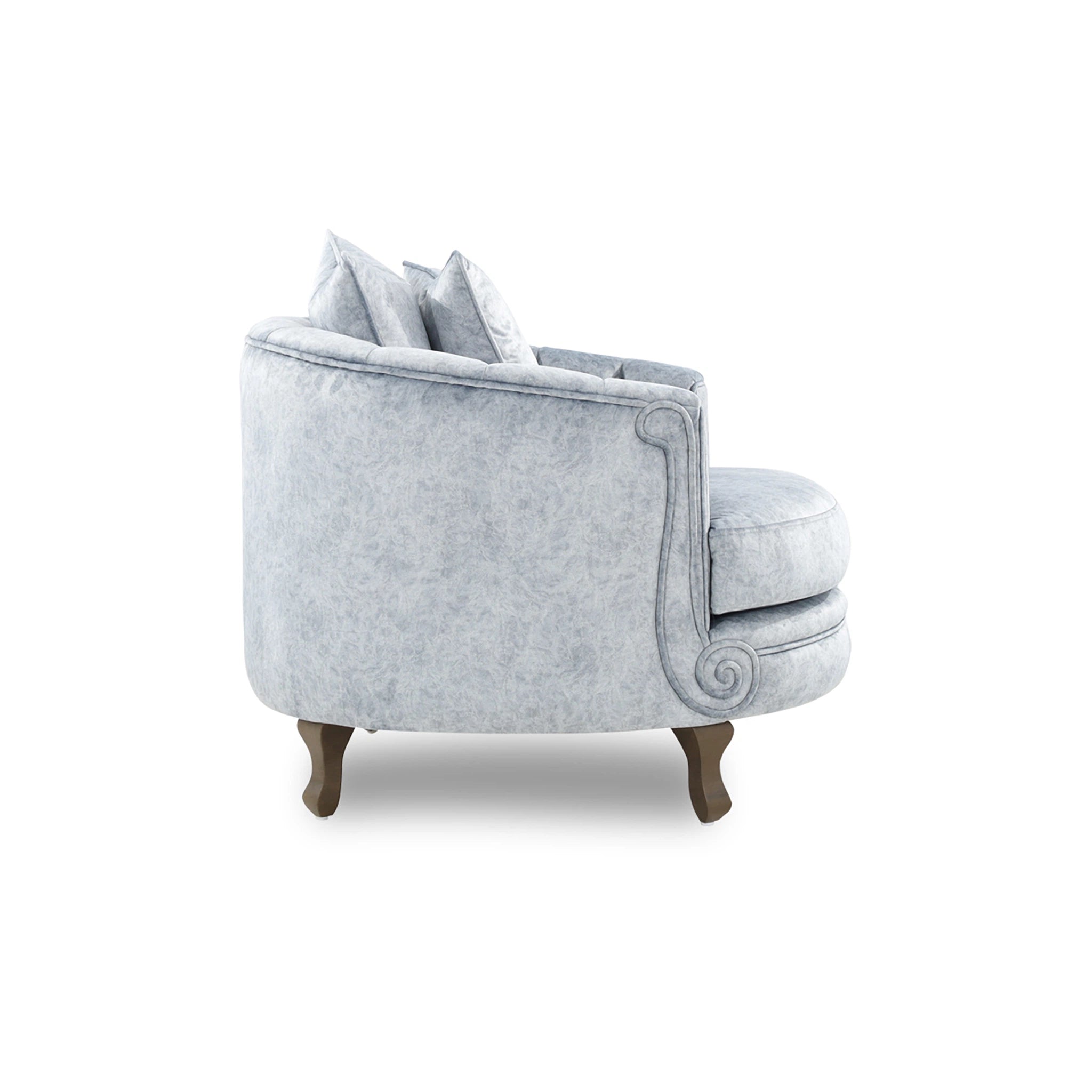 Gray upholstered armchair on a white background