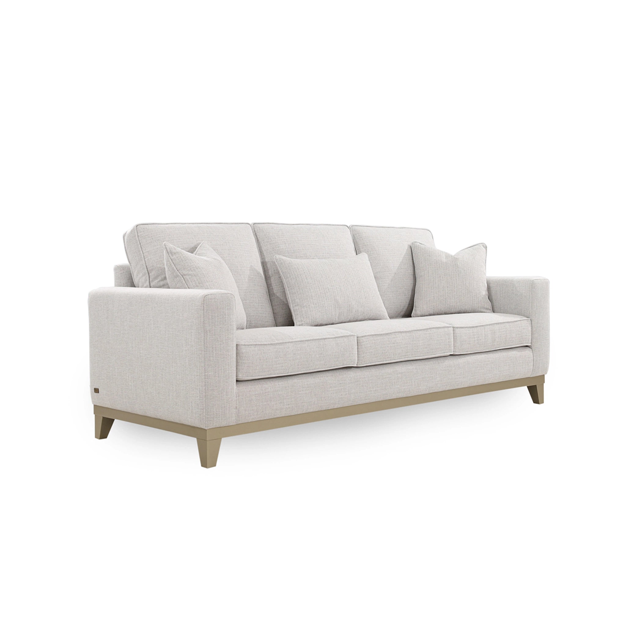 Light gray sofa with wooden legs on a white background