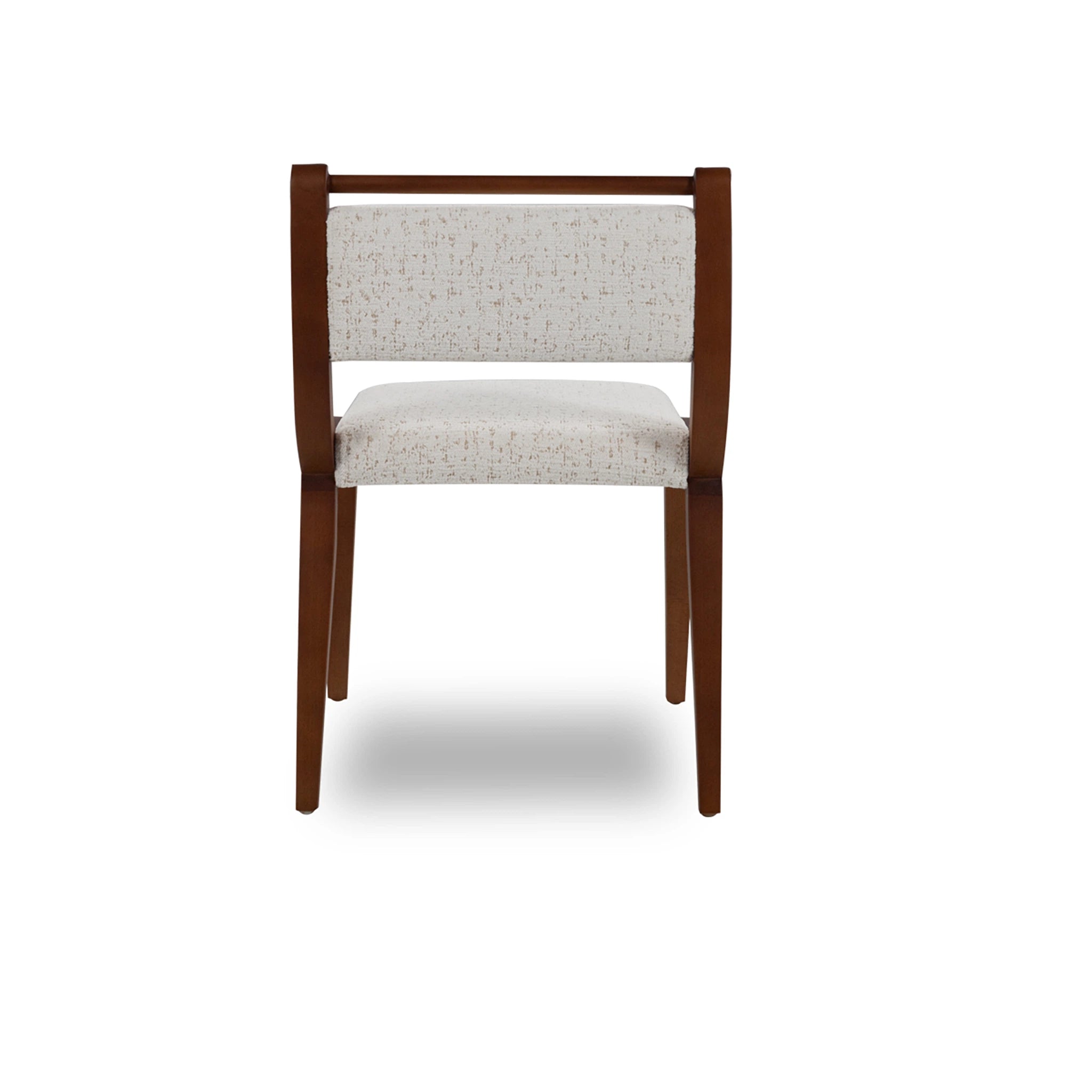 Chair with wooden frame and white cushion on a white background