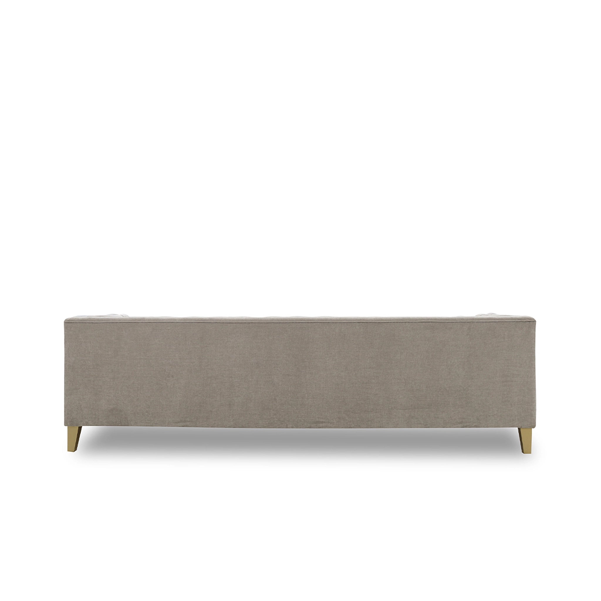Beige fabric bench with wooden legs on a white background