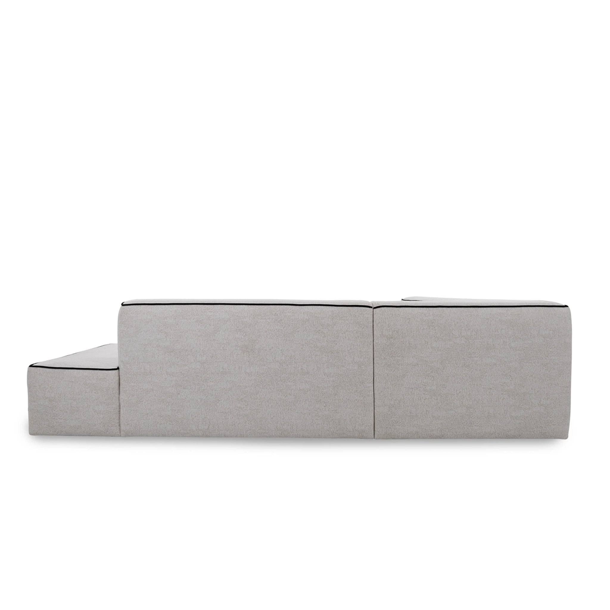 Gray upholstered bench on a white background