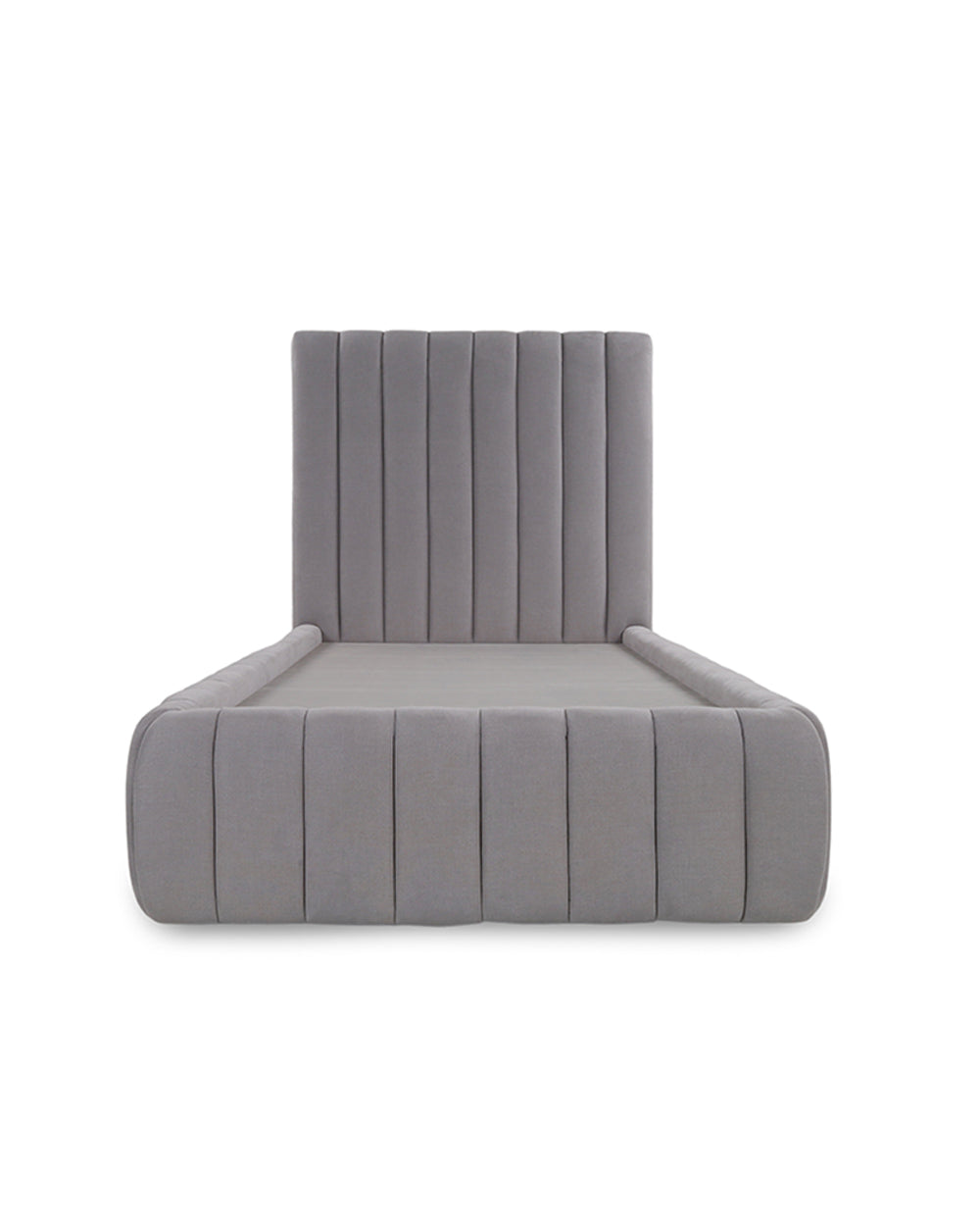 Gray cushioned chair on a white background