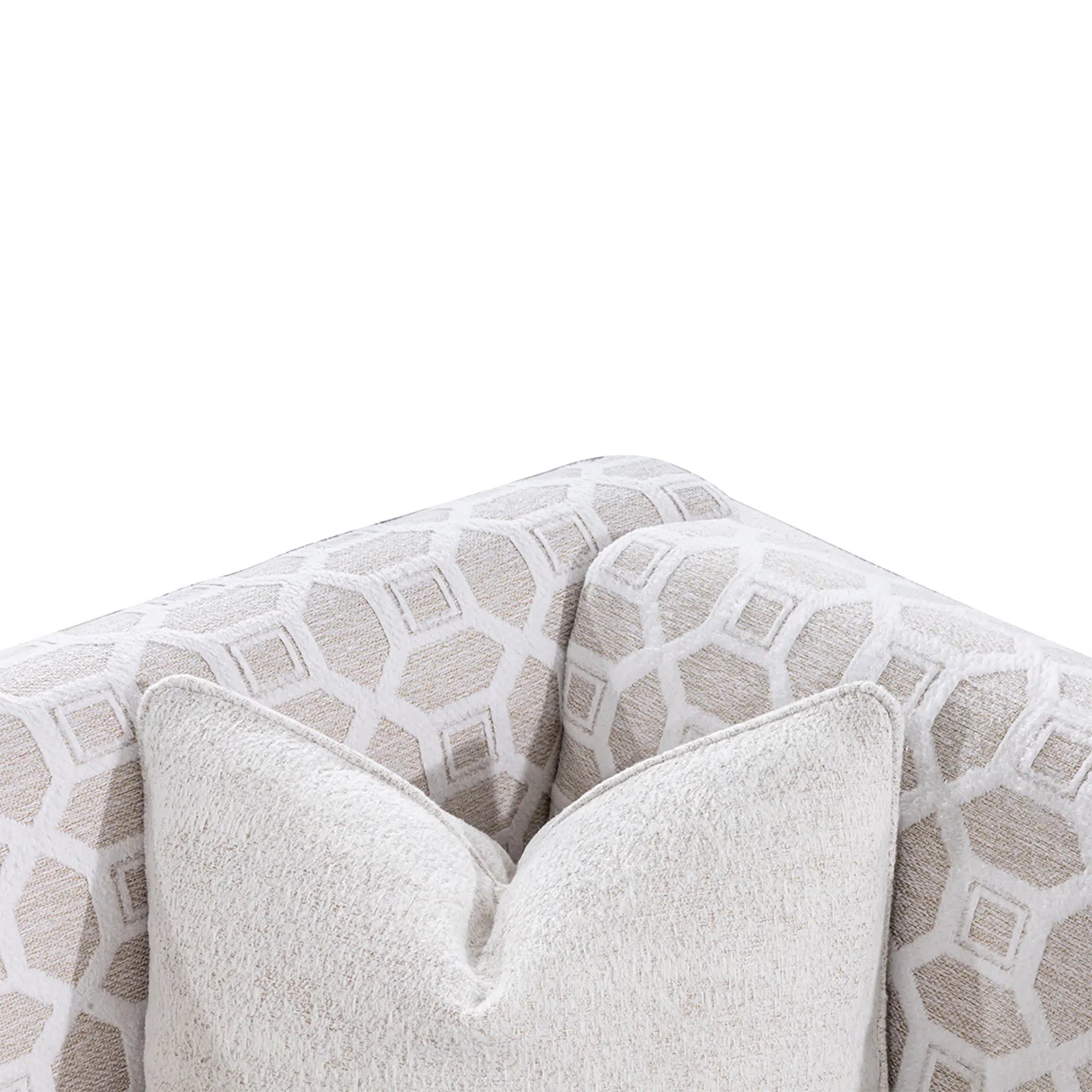 Close-up of a patterned sofa with a pillow on a white background