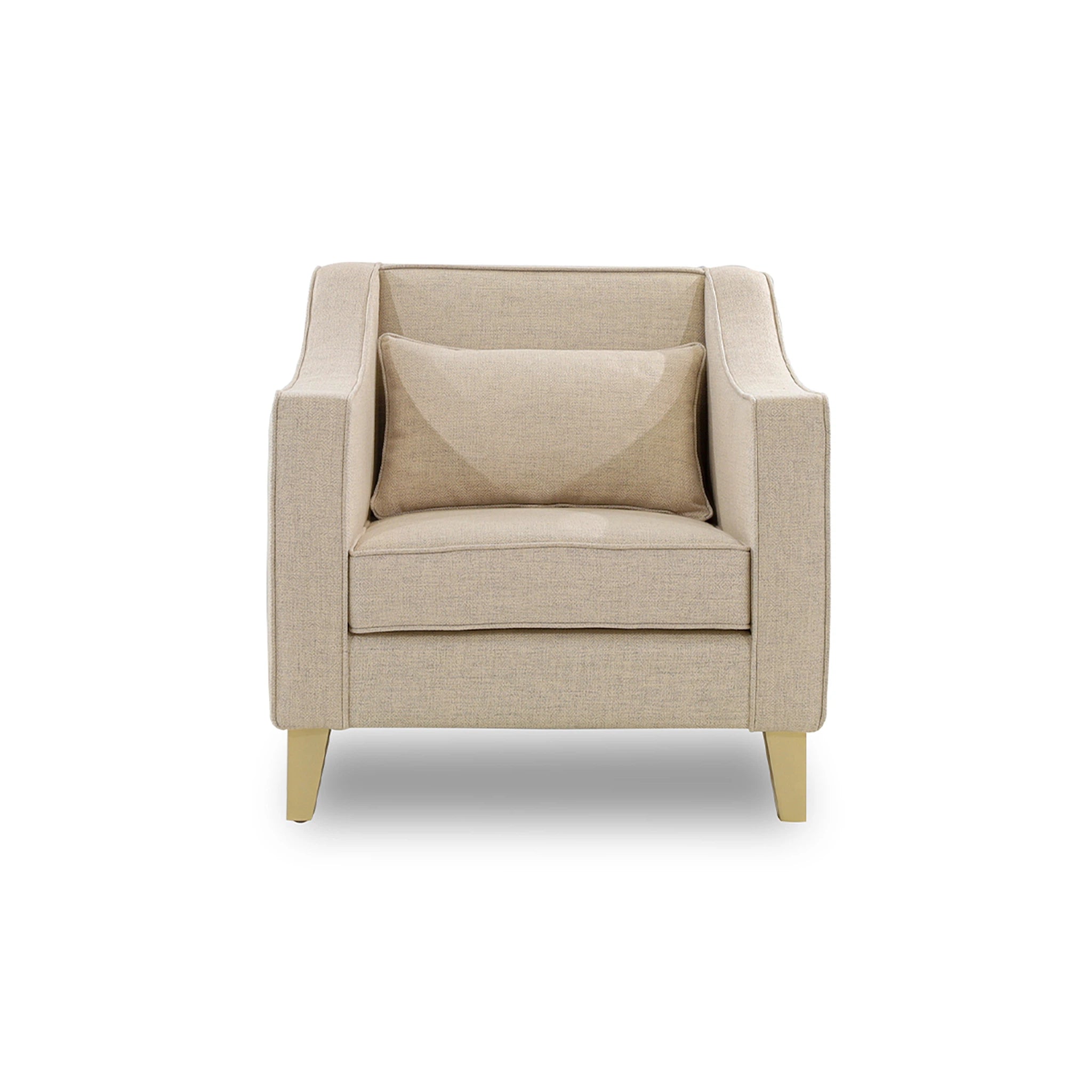 Beige armchair with a pillow on a white background