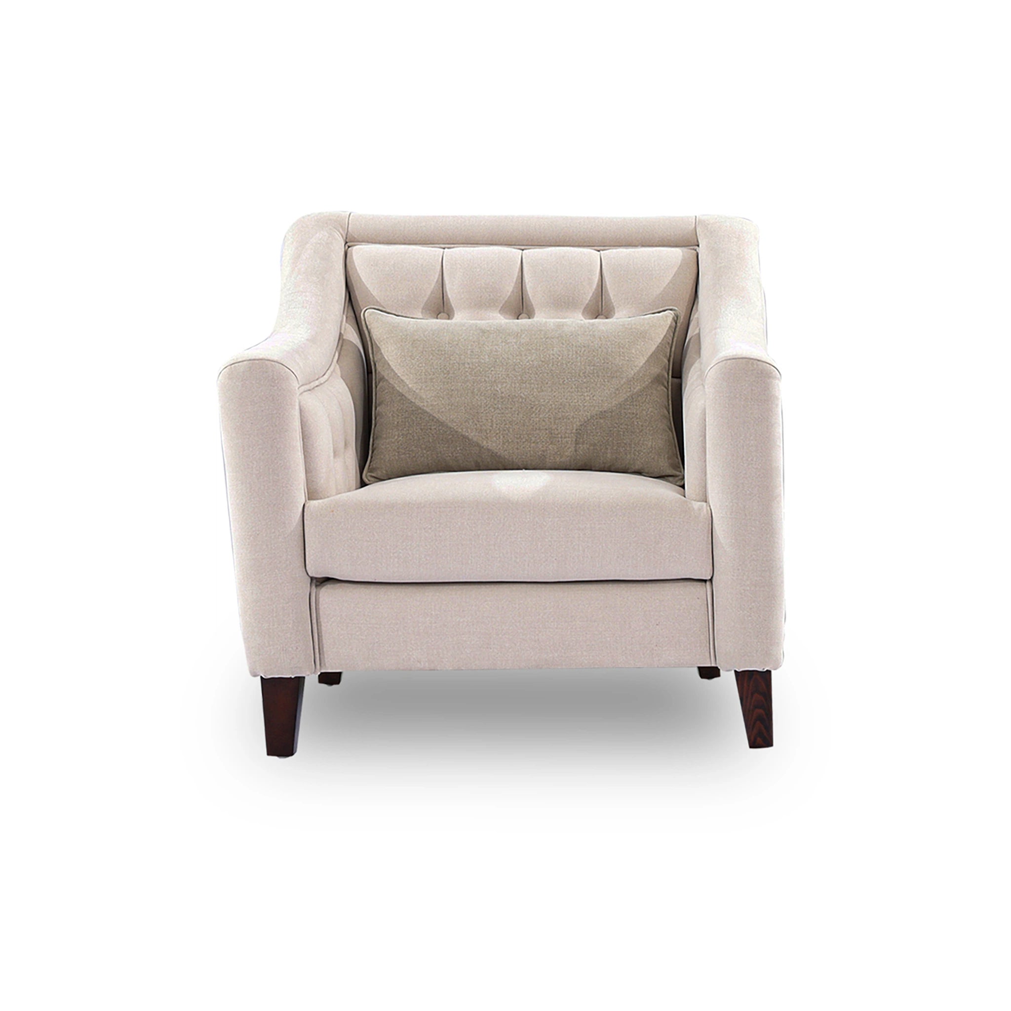 Beige armchair with a cushion on a white background