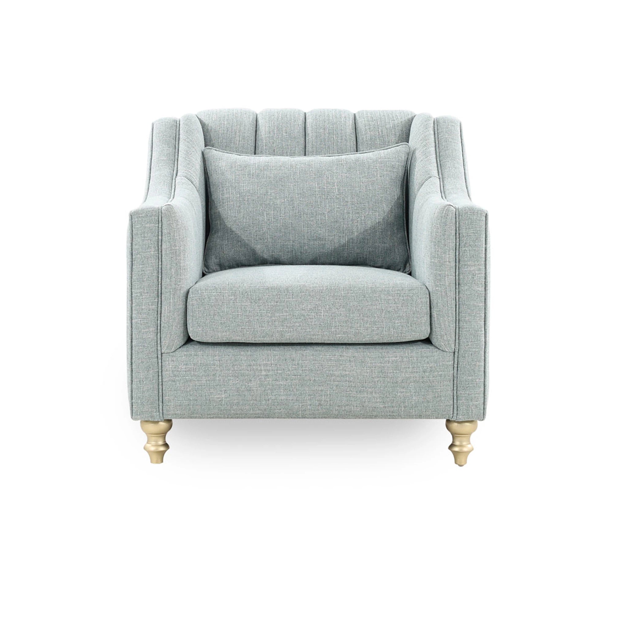 Gray armchair with a pillow on a white background