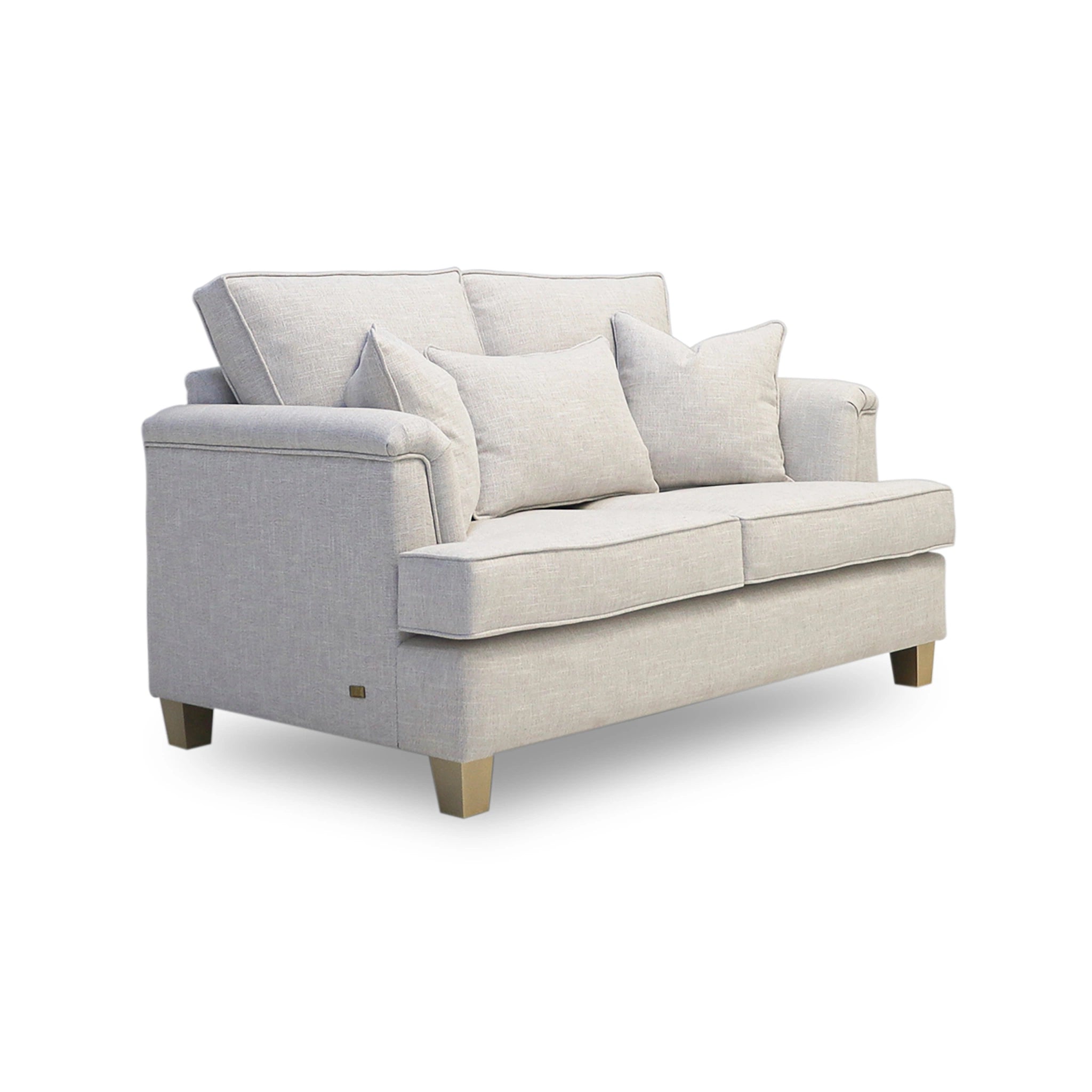 Gray sofa with cushions on a white background