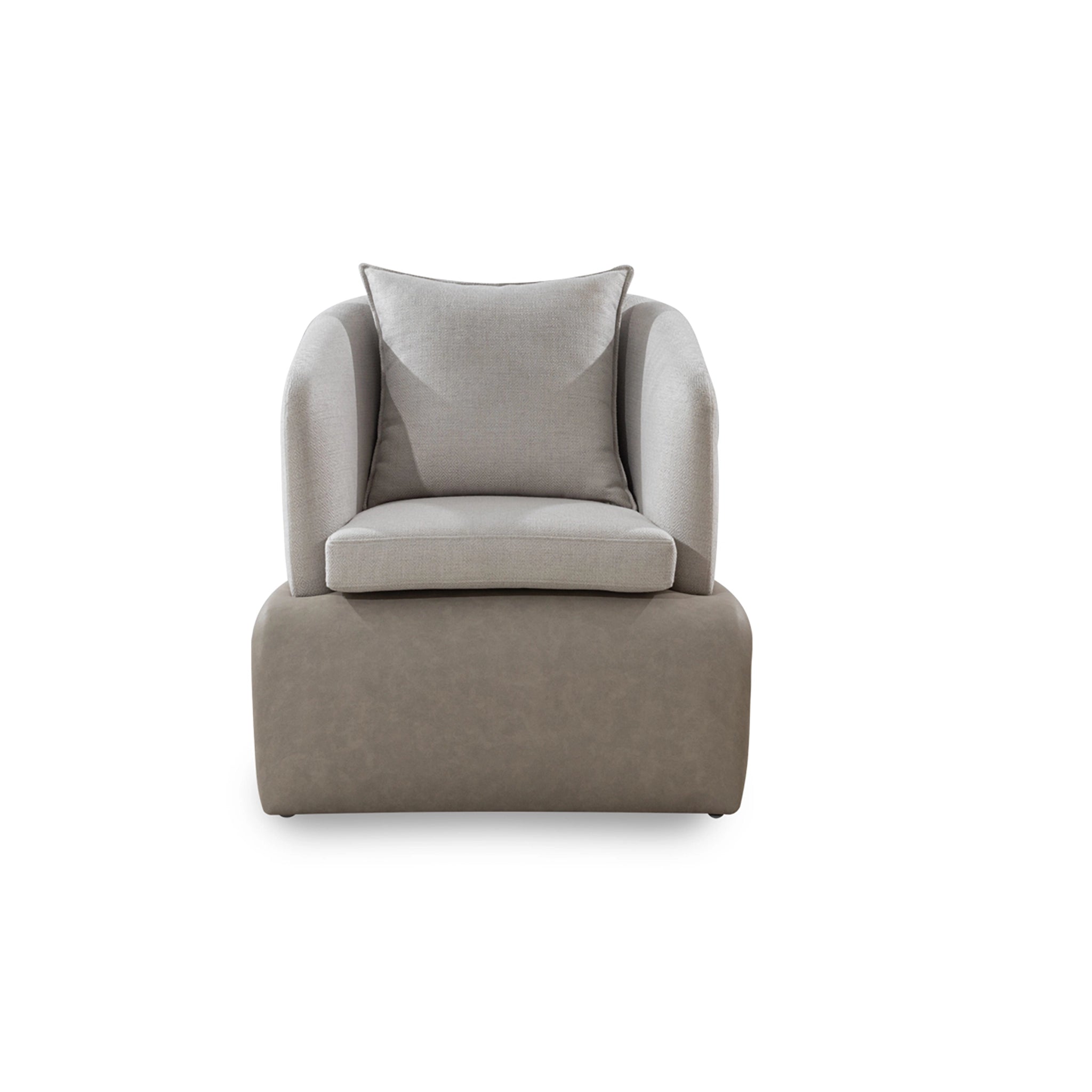 Gray armchair with a cushion on a white background