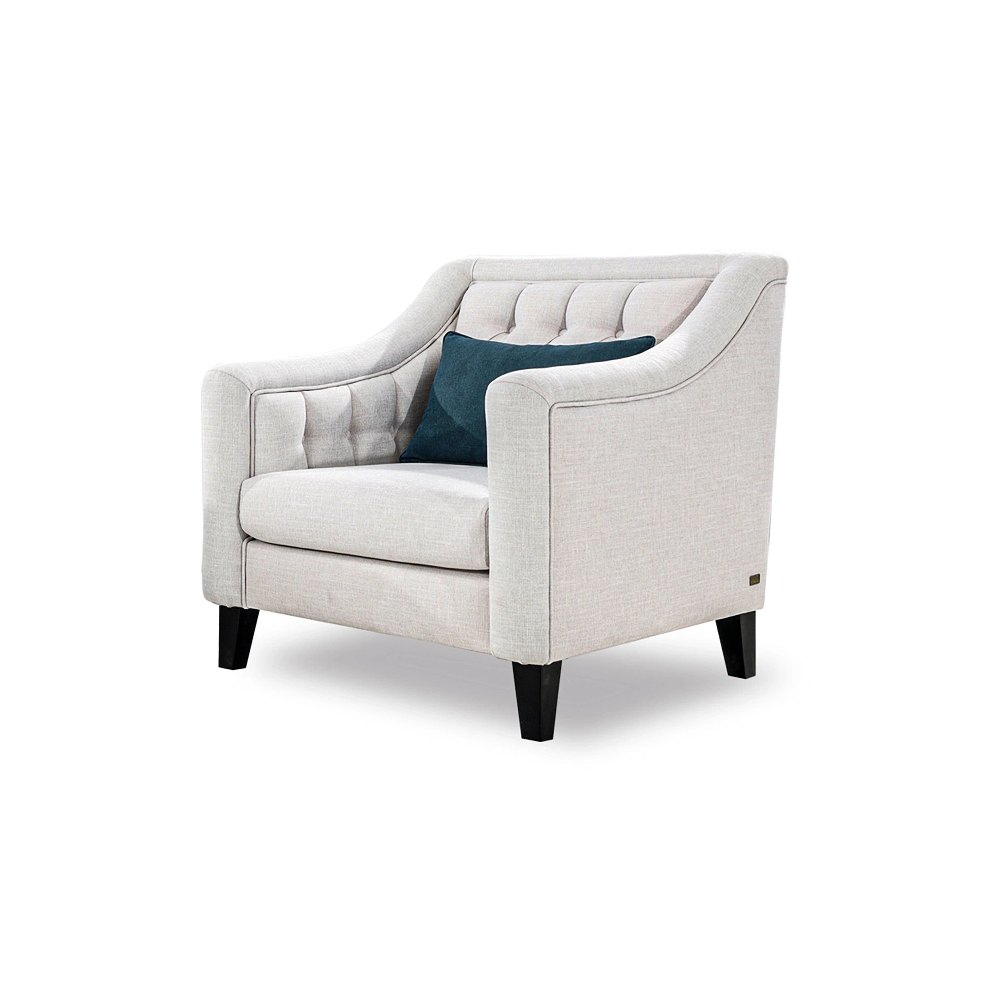 Gray armchair with a blue pillow on a white background