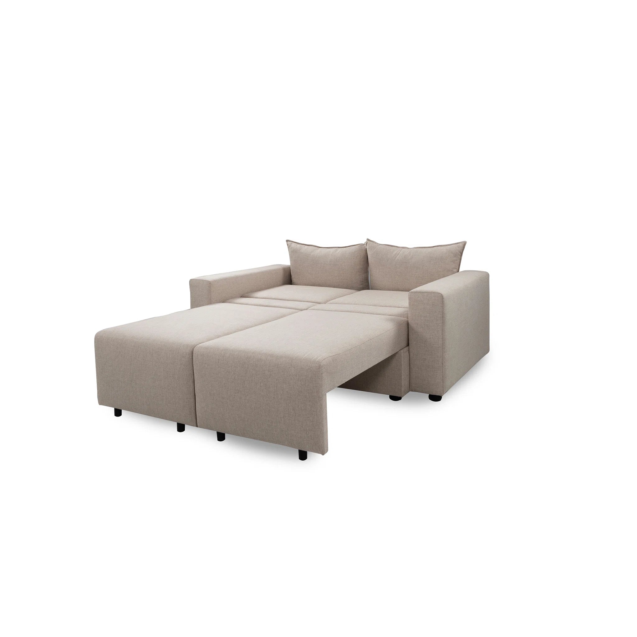 Beige sectional sofa with storage on a white background