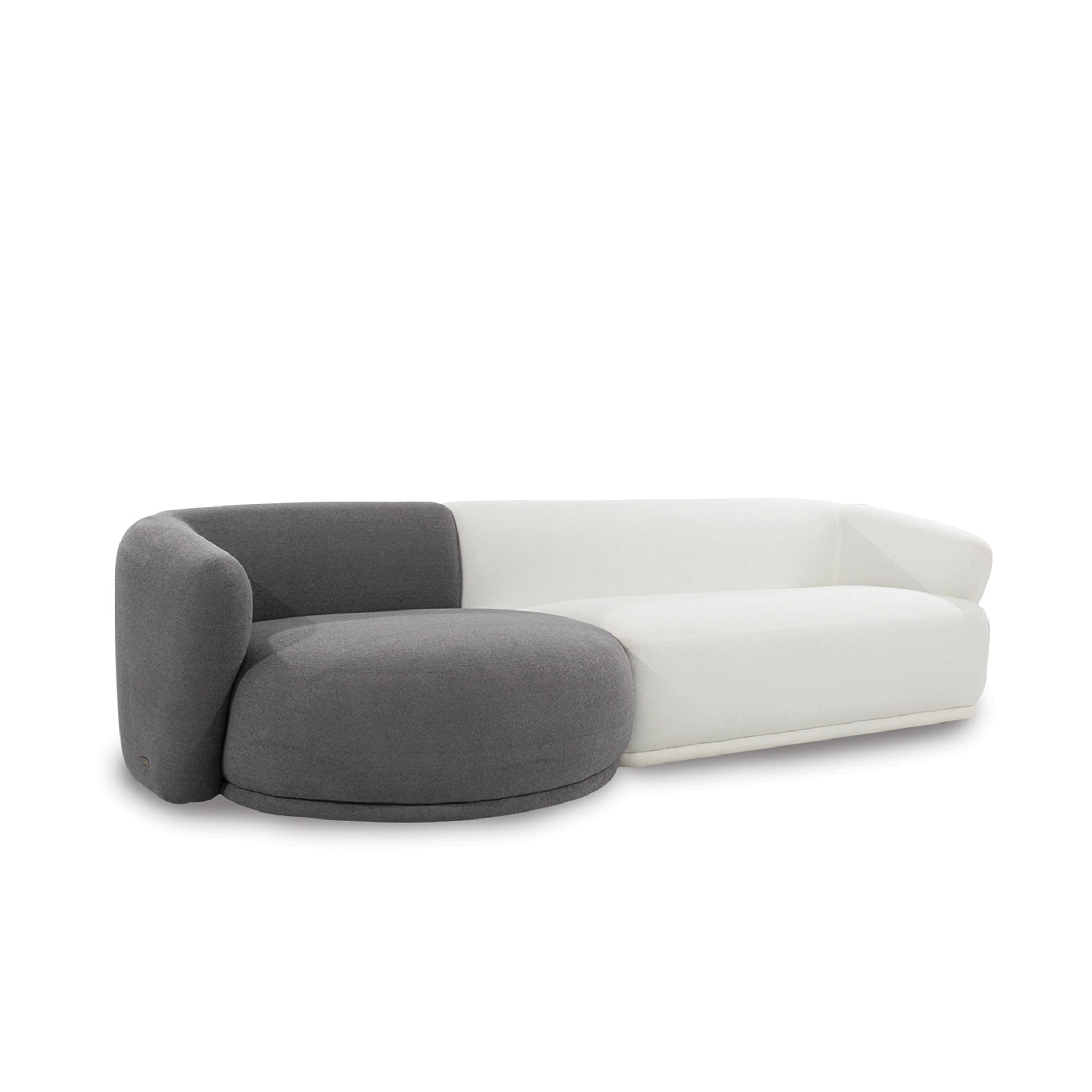 Modern sofa with gray and white design on a white background