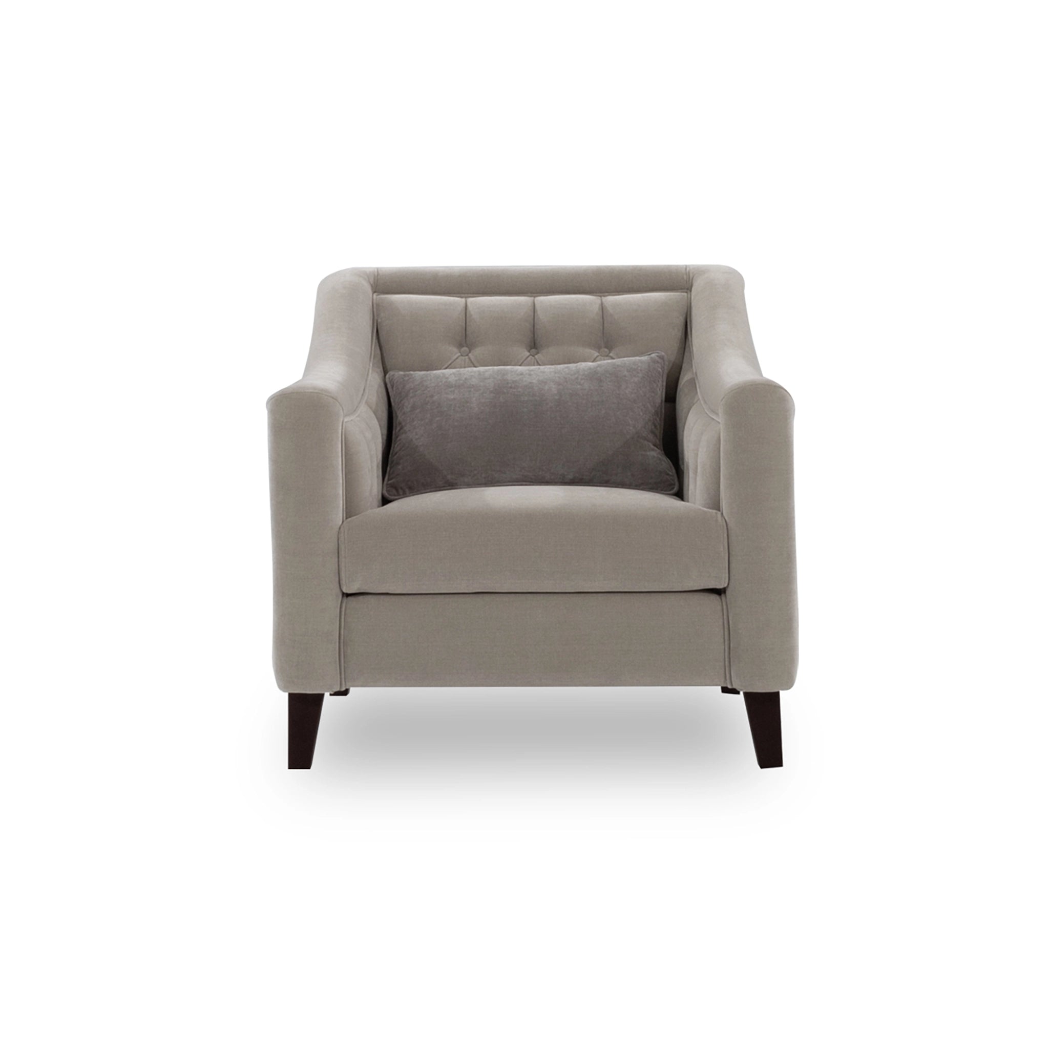 Gray armchair with a cushion on a white background