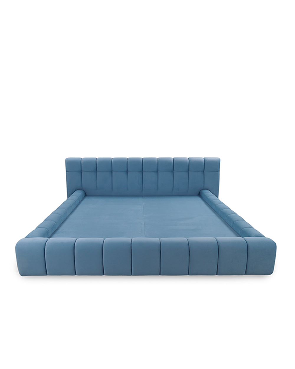 Blue tufted bed on a white background