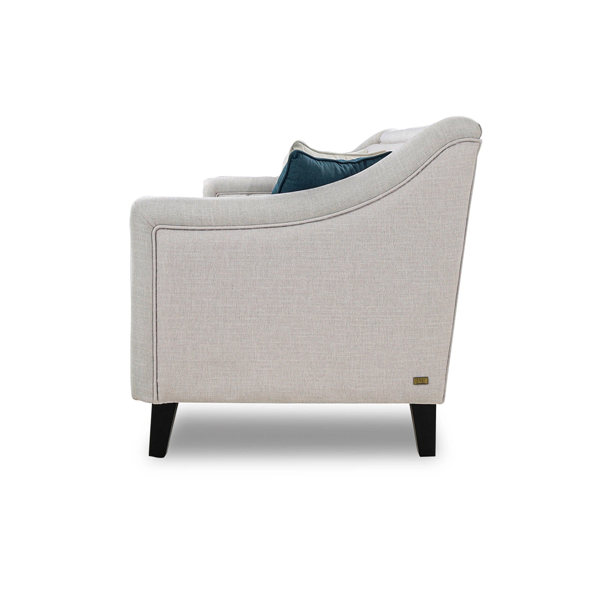 Gray armchair with a blue cushion on a white background