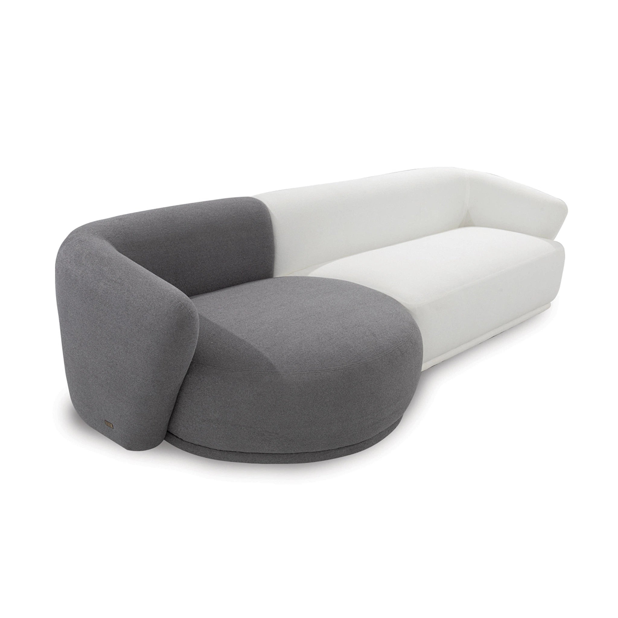 Modern sofa with gray and white design on a white background