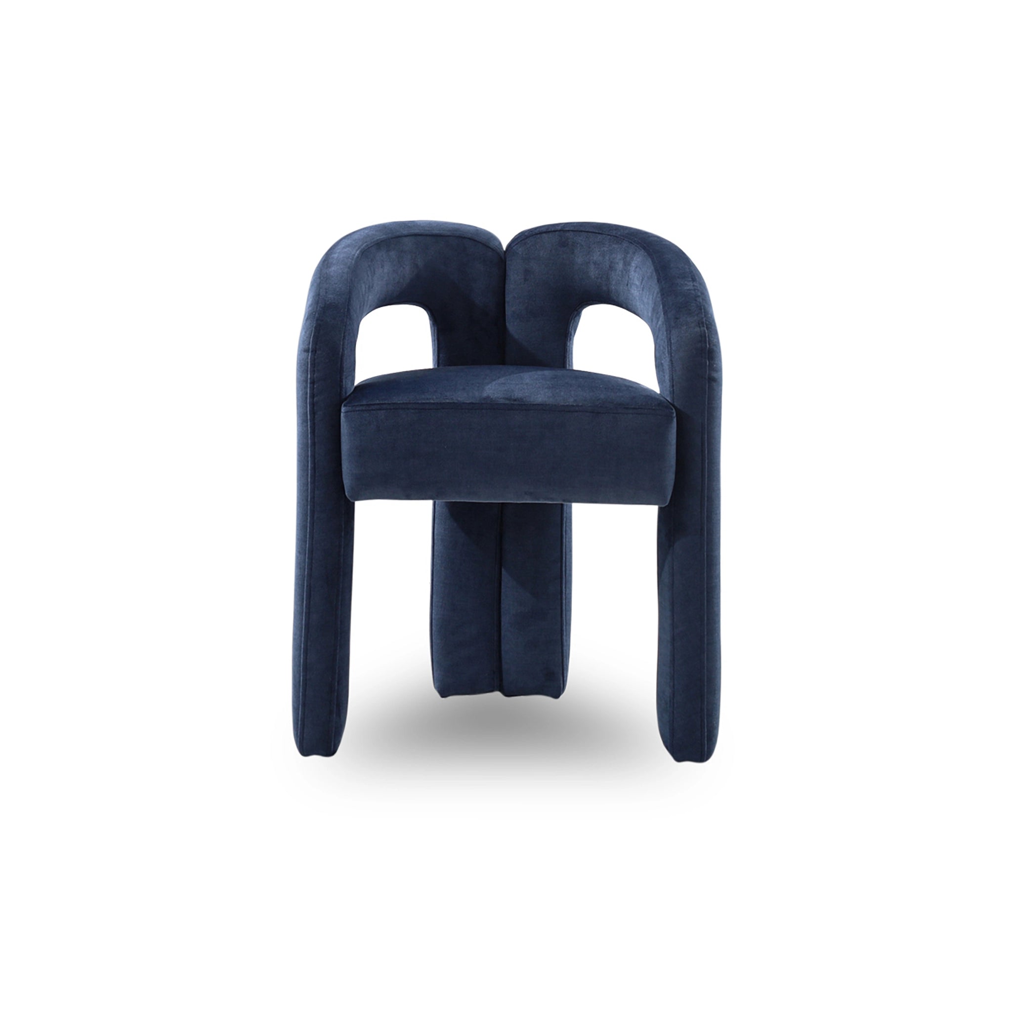 Blue chair with unique design on a white background