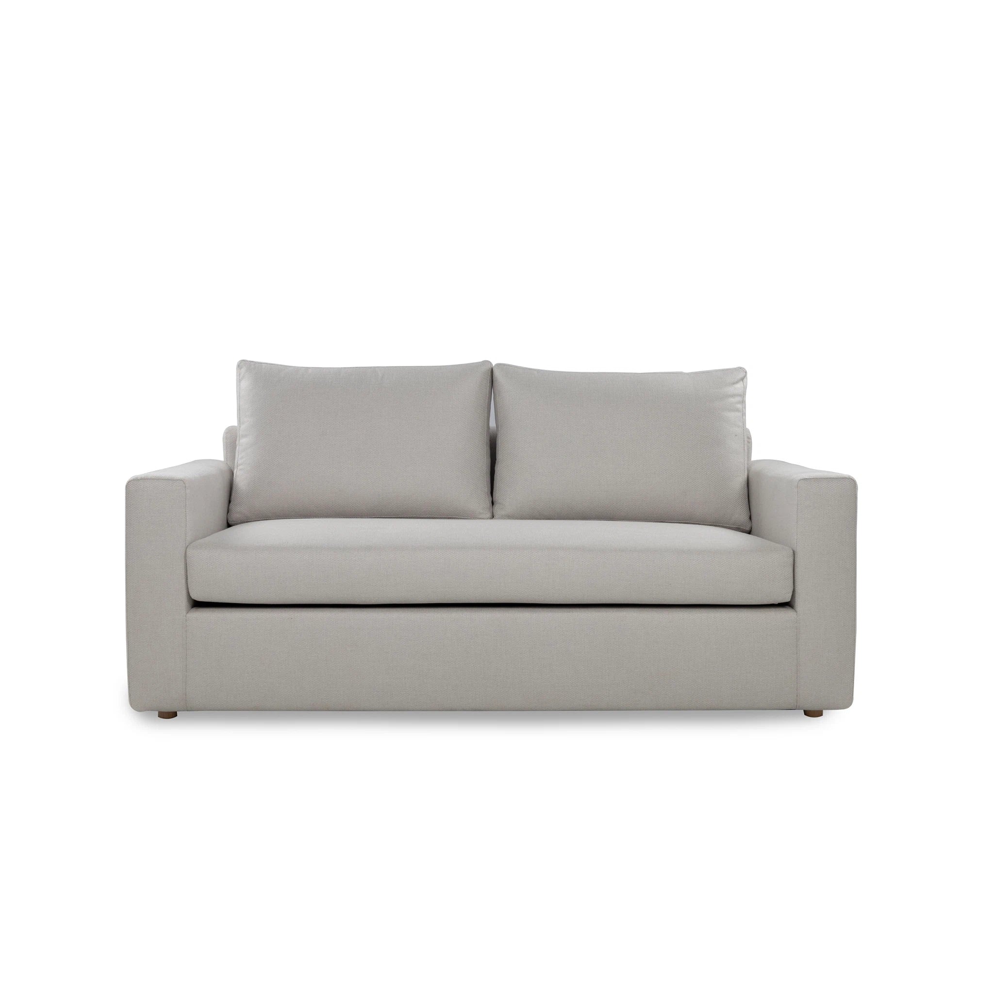 Gray sofa with two cushions on a white background
