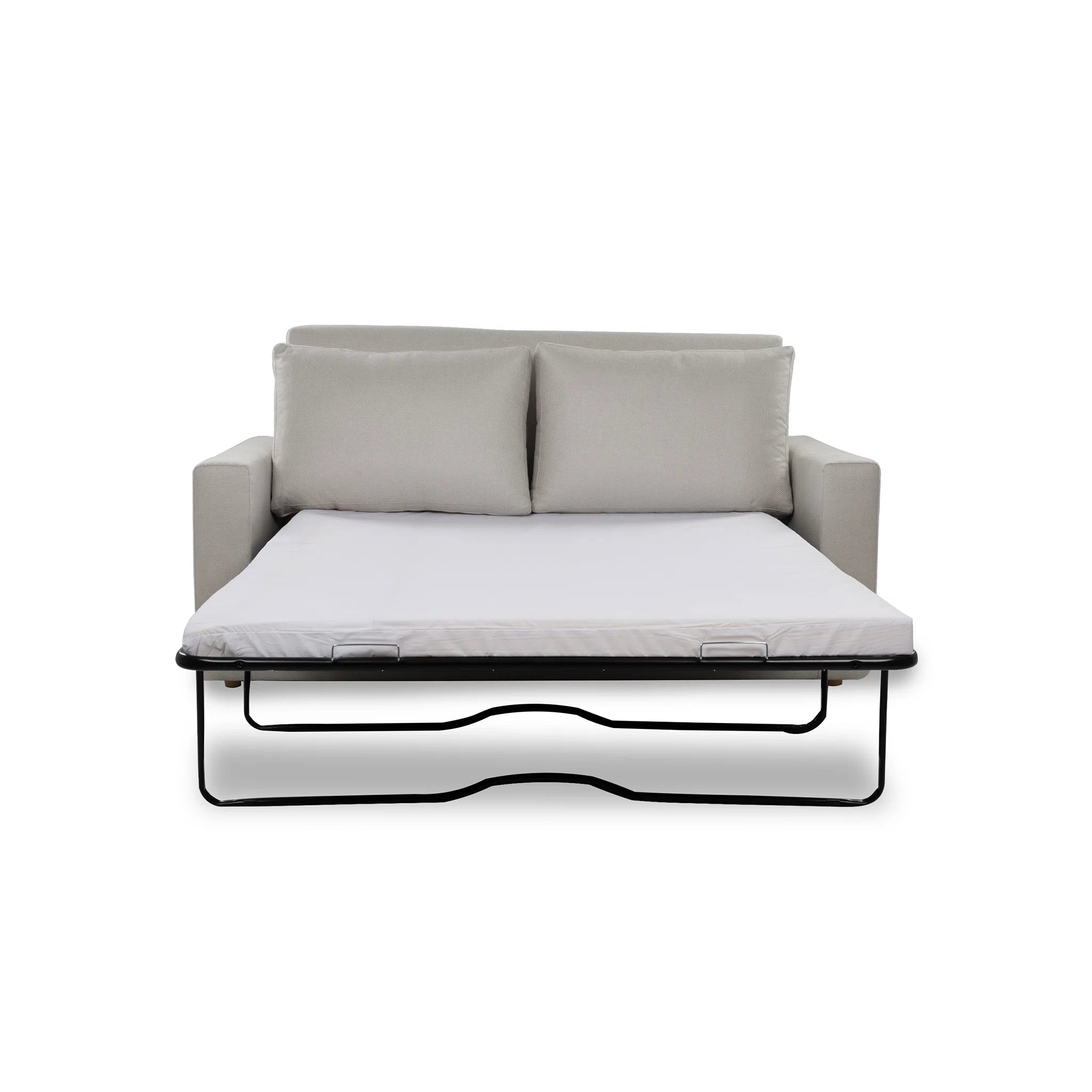 Gray sofa bed with mattress on a white background