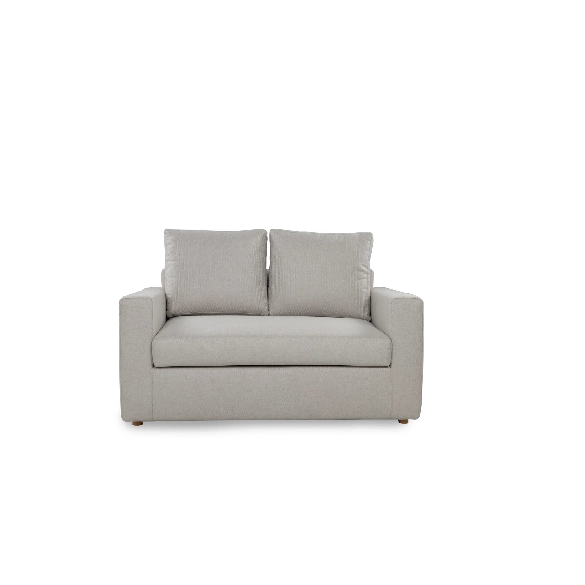 Gray sofa with two cushions on a white background
