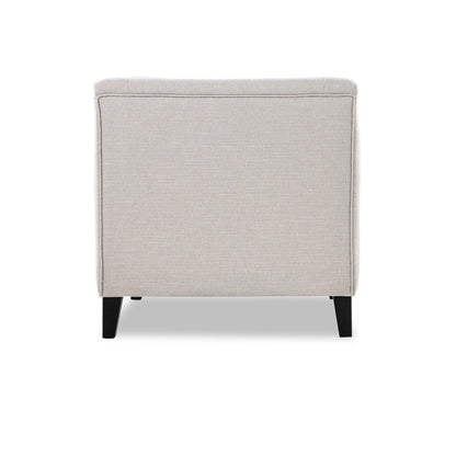 Beige armchair with black legs on a white background