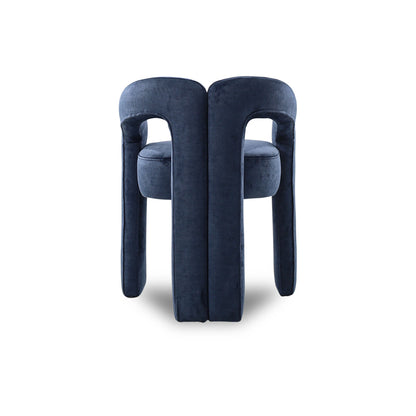 Navy blue chair with unique design on a white background