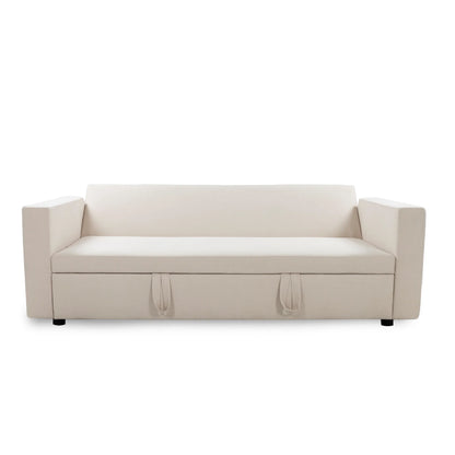 Beige sofa with storage compartments on a white background