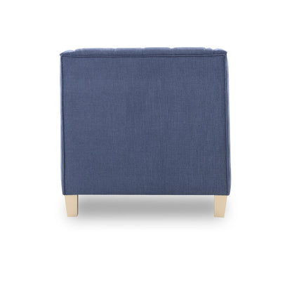 Blue chair with wooden legs on a white background
