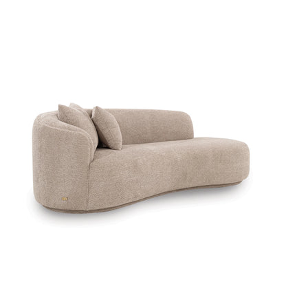 Beige sofa with two cushions on a white background