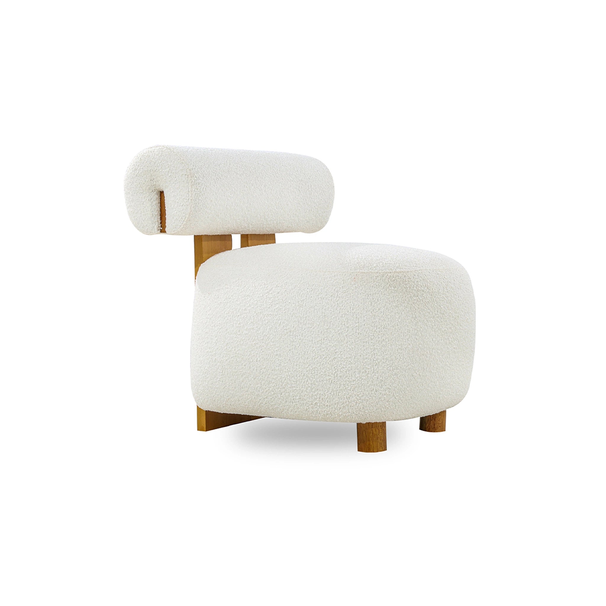 White upholstered chair with wooden legs on a white background