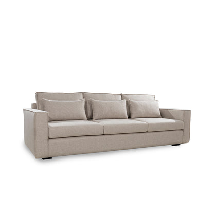 Beige sofa with cushions on a white background