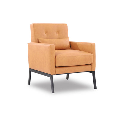 Orange armchair with black legs on a white background