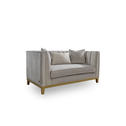 Gray sofa with wooden legs on a white background