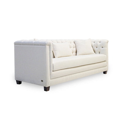 Two-toned sofa with light gray and white sections on a white background