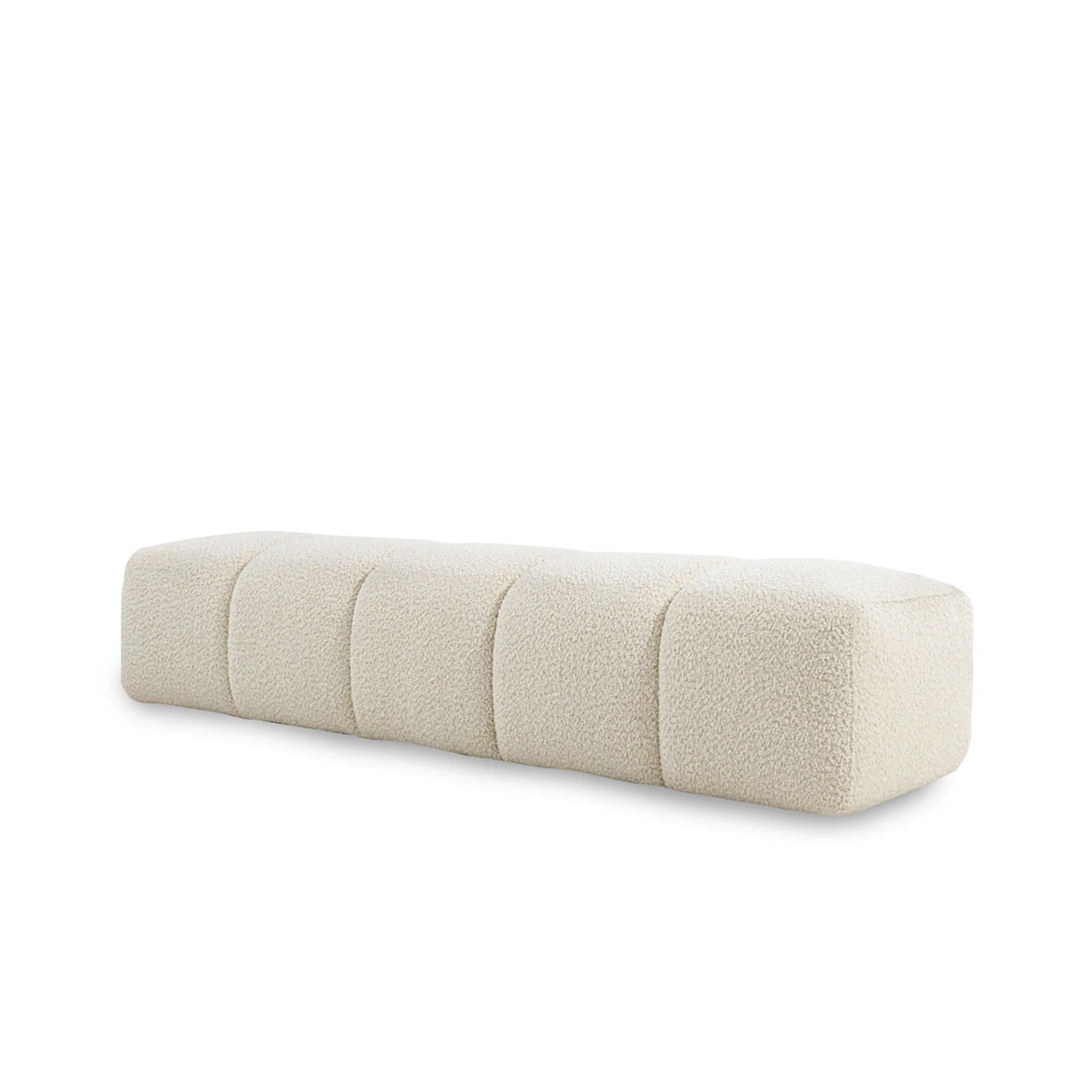 Beige upholstered bench on a white background