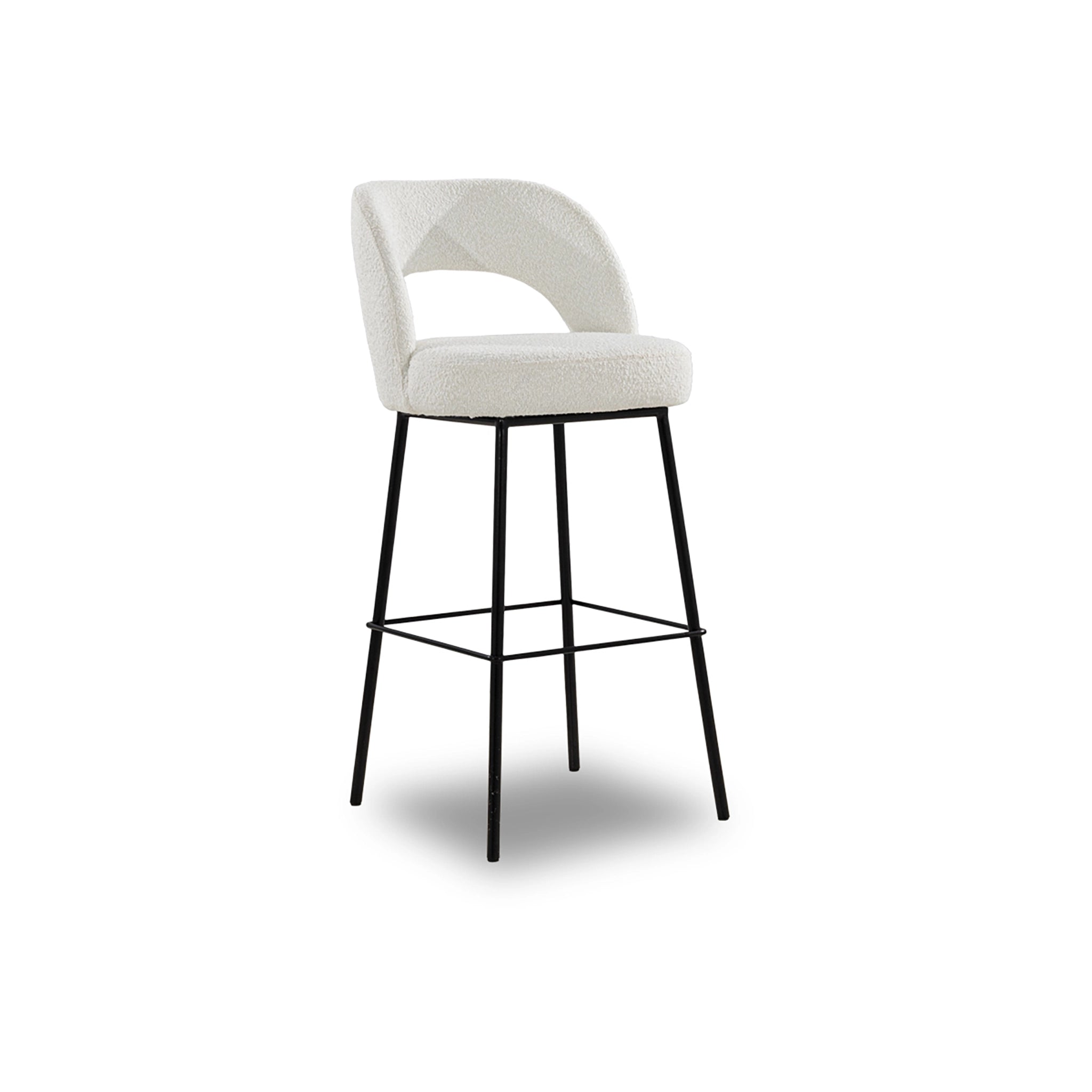 White bar stool with black legs on a white background