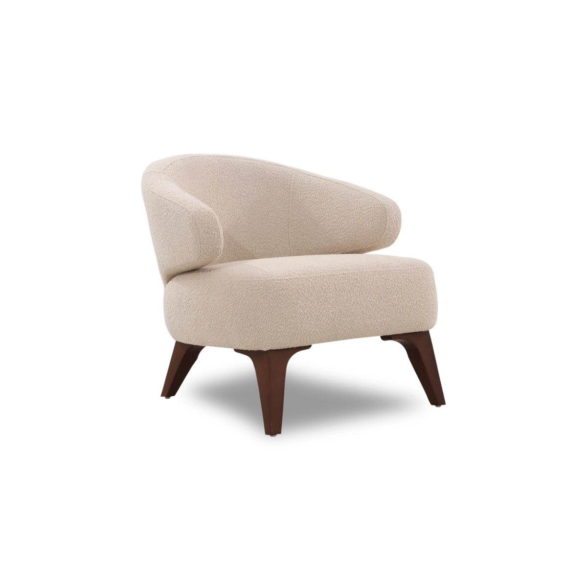 Beige armchair with wooden legs on a white background